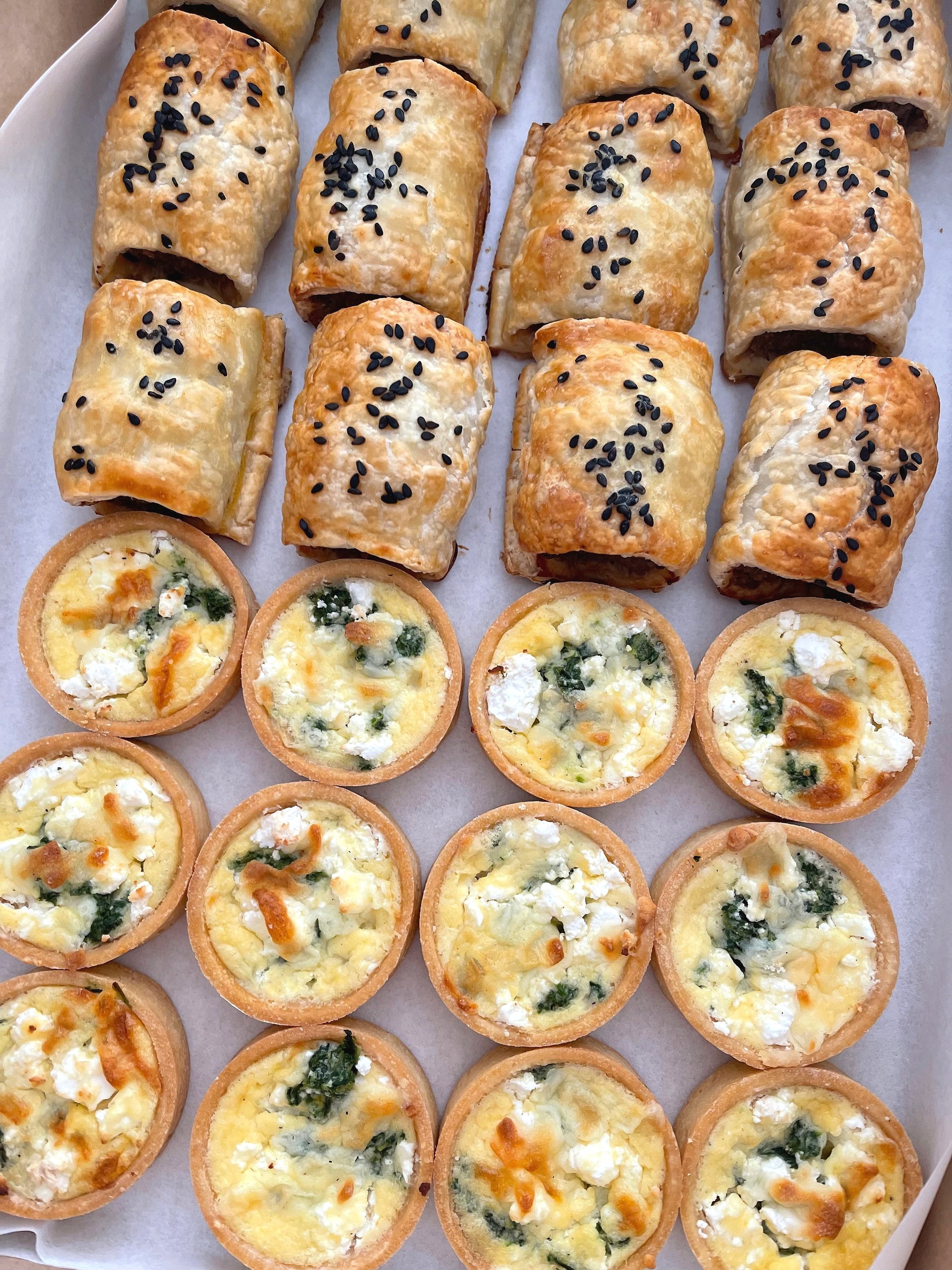 Cocktial Spinach &amp; Cheese Quiches/Sausage Rolls Made in House