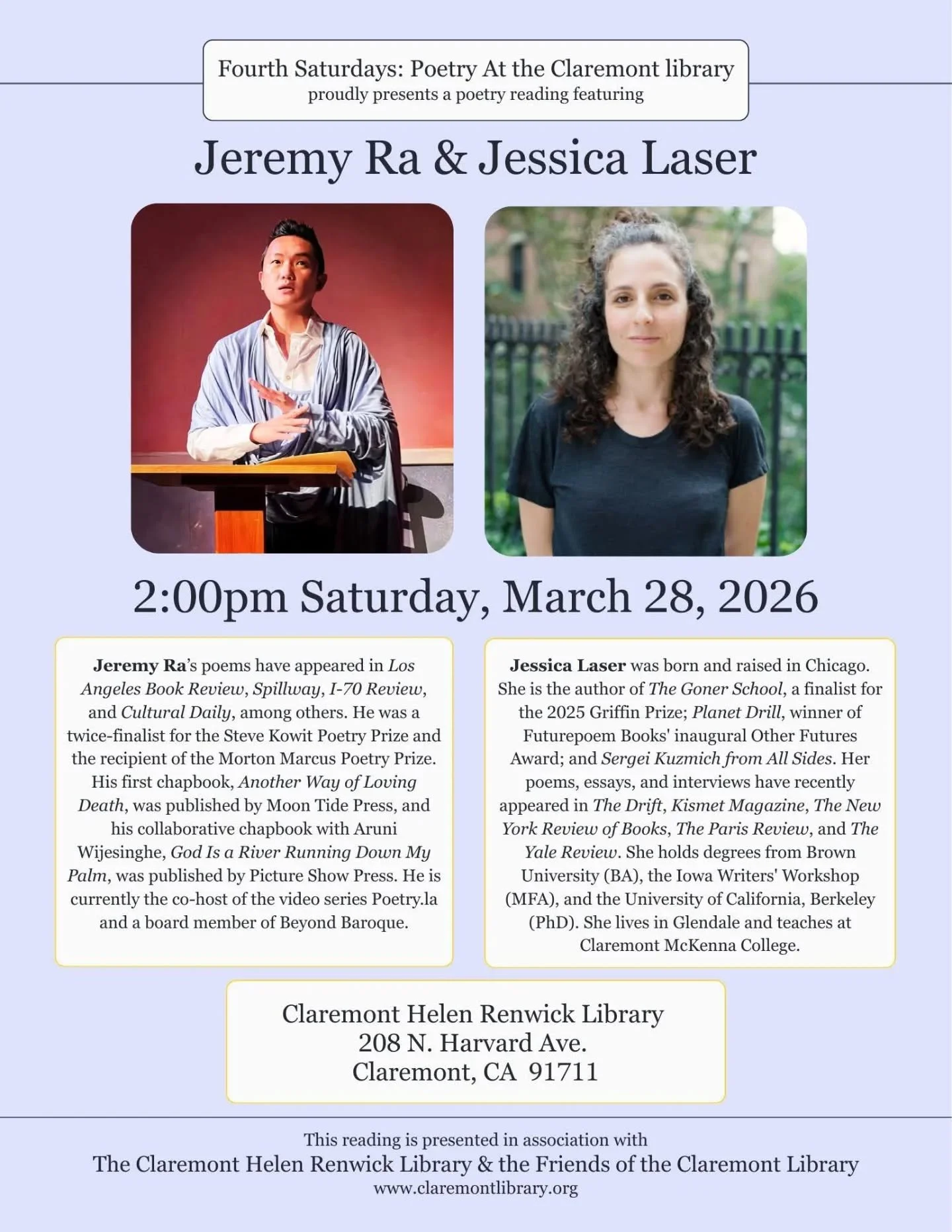 So excited to be reading at the Claremont Helen Renwick Library next Saturday!!