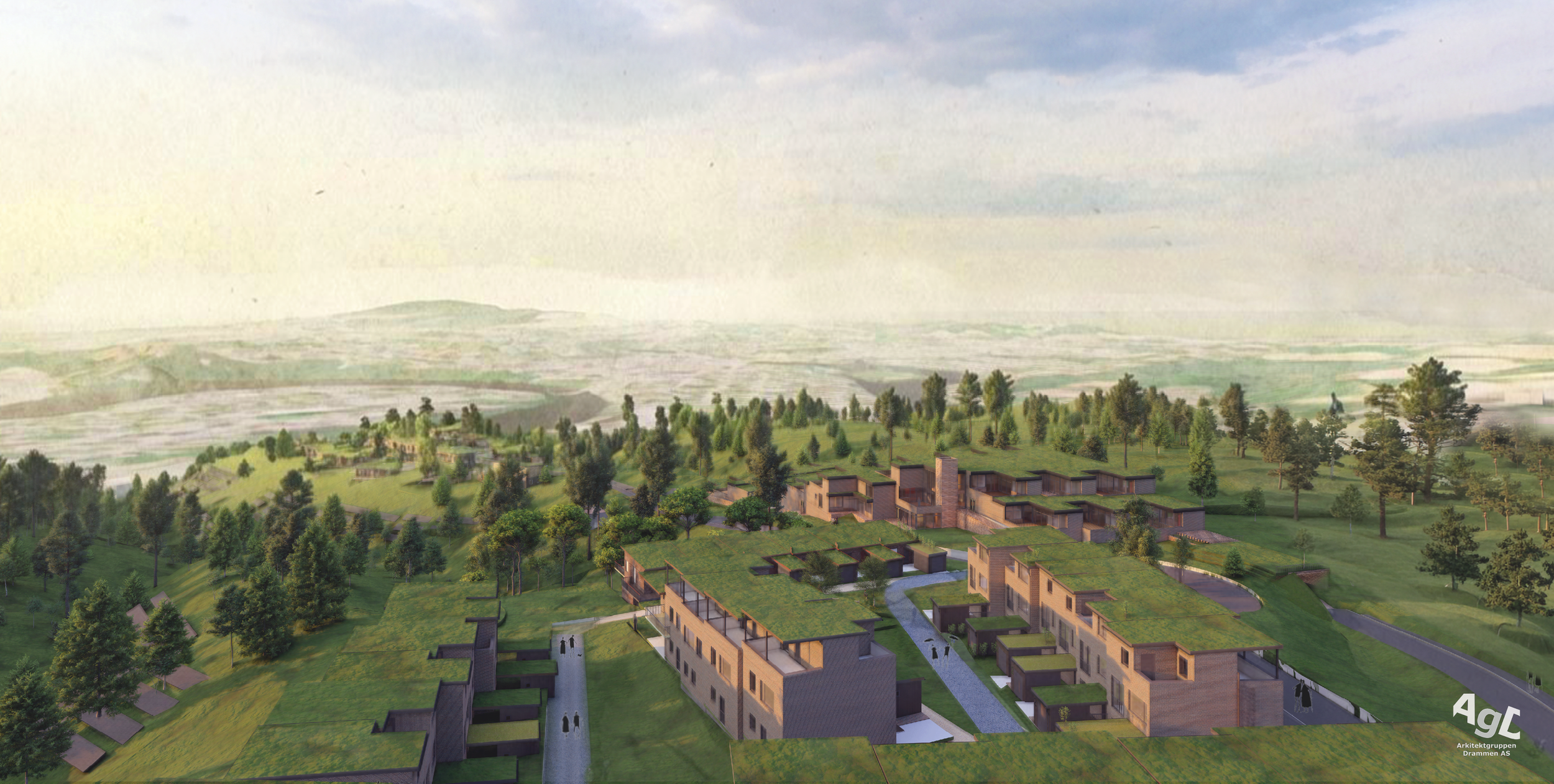 Tanbergdansen_1 - Over rekkehus mot Hønefoss.png