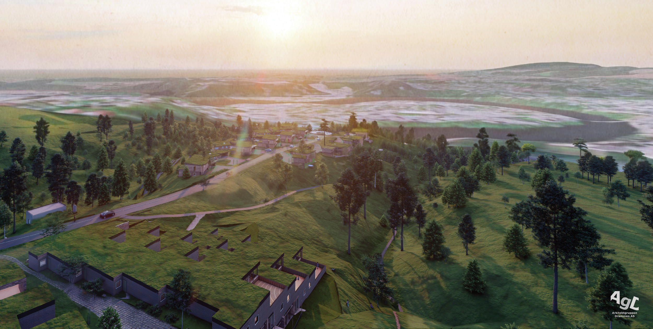 Tanbergdansen_2 Ut fra terrassehus mot Hønefoss.png