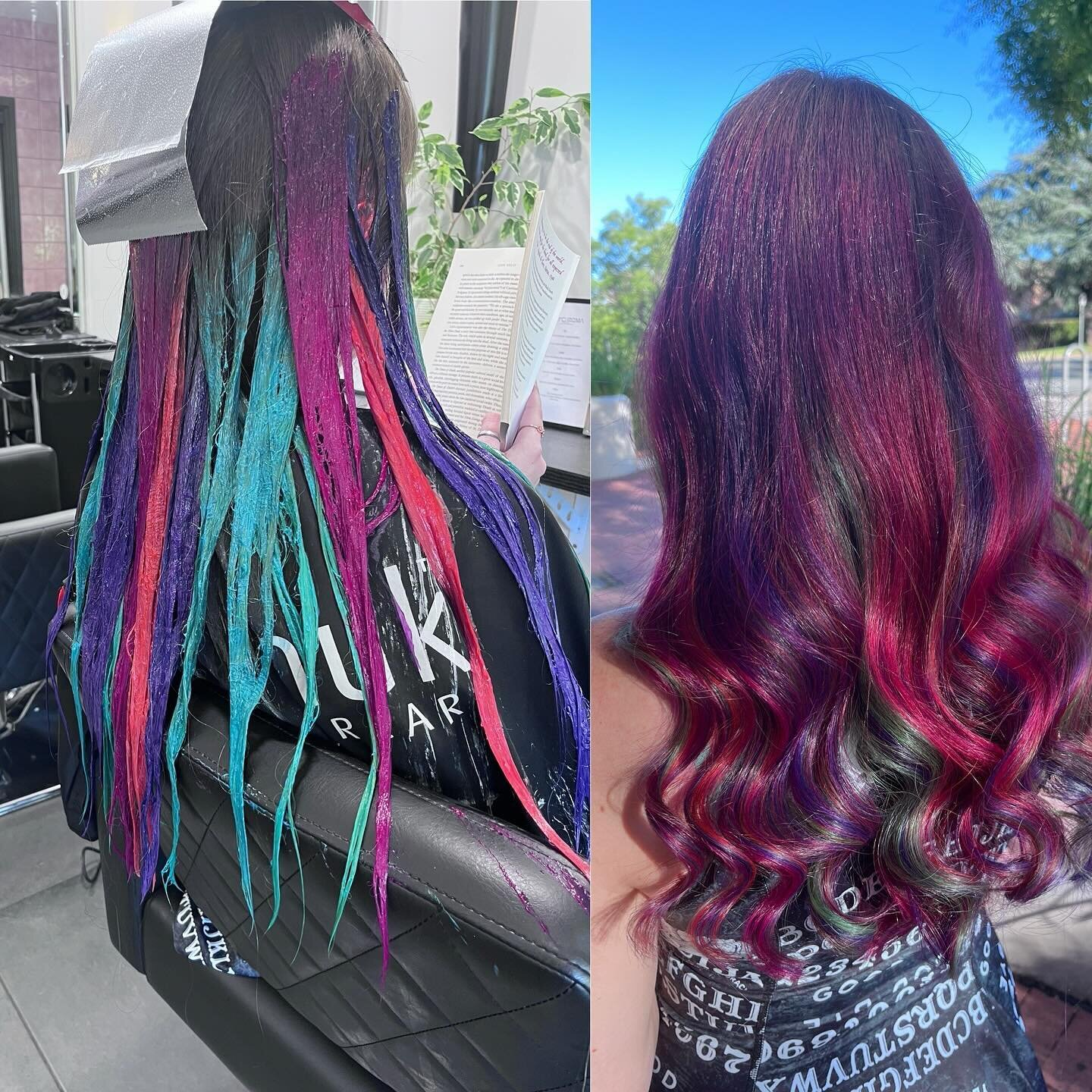 During and after stunning colour by @hairbyjessicaings 🩷❤️💛💚💙 using @evolvehairconcepts @pravana.australia @pravana 
#canberrahairdresser #canberrahairstylist #canberrahair #canberrahaircolourist #canberrahairsalon #pravana #pravanaaustralia #col