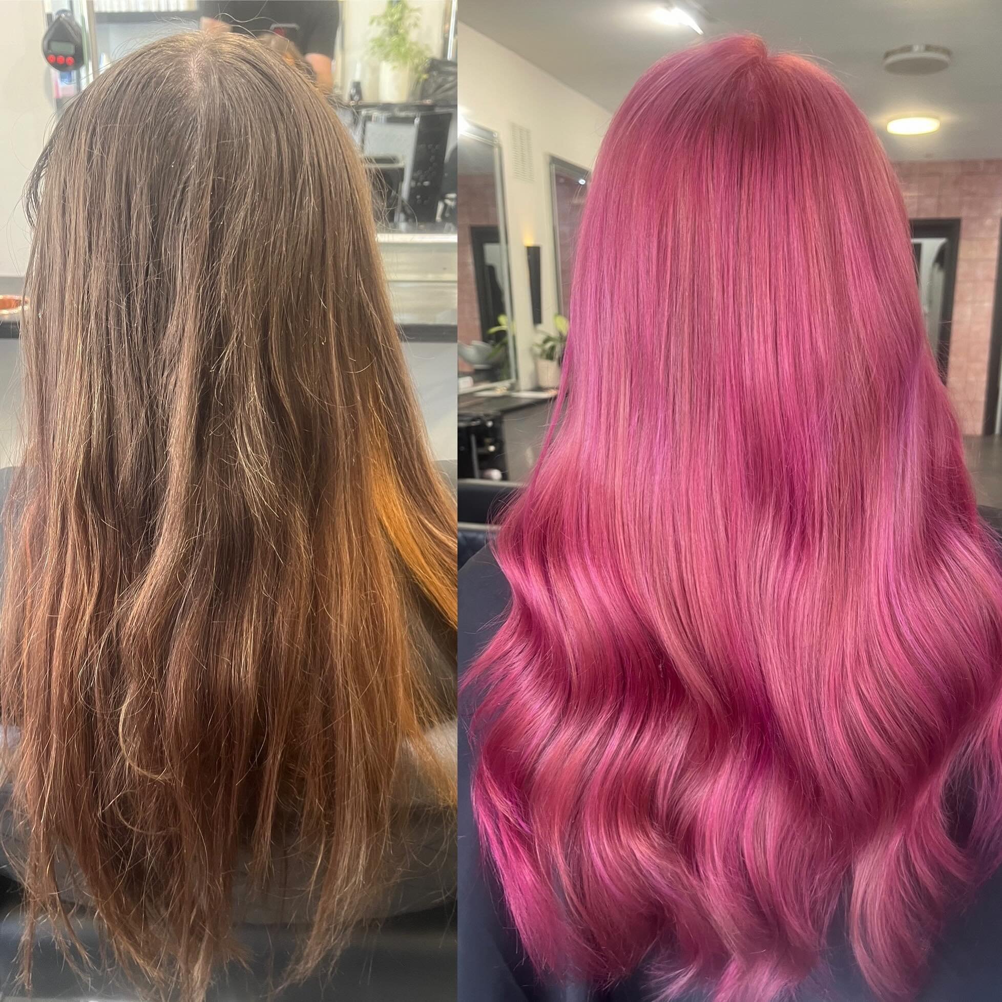 This look has us tickled pink 💖🌸🎀 transformation by @leslie_henshaw using @pravana.australia @evolvehairconcepts we used ultra lightener and 20vol mids and ends pure lights and 10vol in the heat band, rinsed then used 60g platinum sand 10g platinu