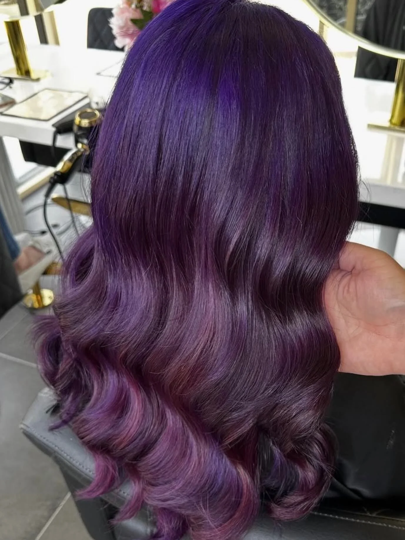 Forgot a before pic but this was black box colour to a splendid violet colour by @hairbytavia___ using @mukhaircare_global @mukhaircare_professional lifted using hybrid lightener and 20vol rinsed then deep purple with a dash of midnight black on root