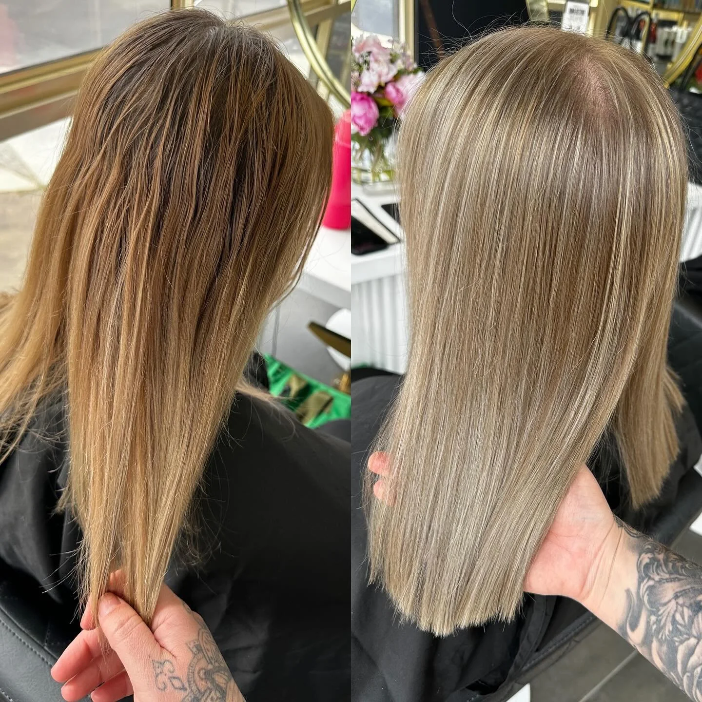 Holy cow 🐄 how much better is that? Colour correction by @hairbytavia___ using @mukhaircare_global @mukhaircare_professional Mplex lightener and 20vol with 8.21 hybrid in between the foils toned with 9.21 and hybrid #muk #mukhaircare #colourist #col