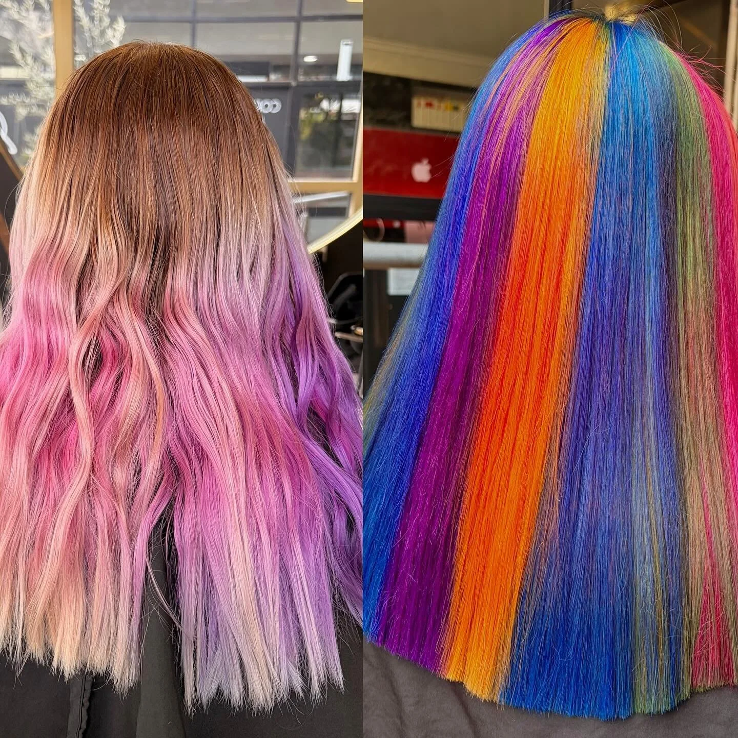 Beautiful day for a rainbow 🌈 using @mukhaircare_global @mukhaircare_professional hybrid lightener and 20vol rinsed then fire red, blaze orange, daisy yellow, fuchsia pink, emerald green, royal blue and deep purple. #muk #mukhaircare #colourist #col