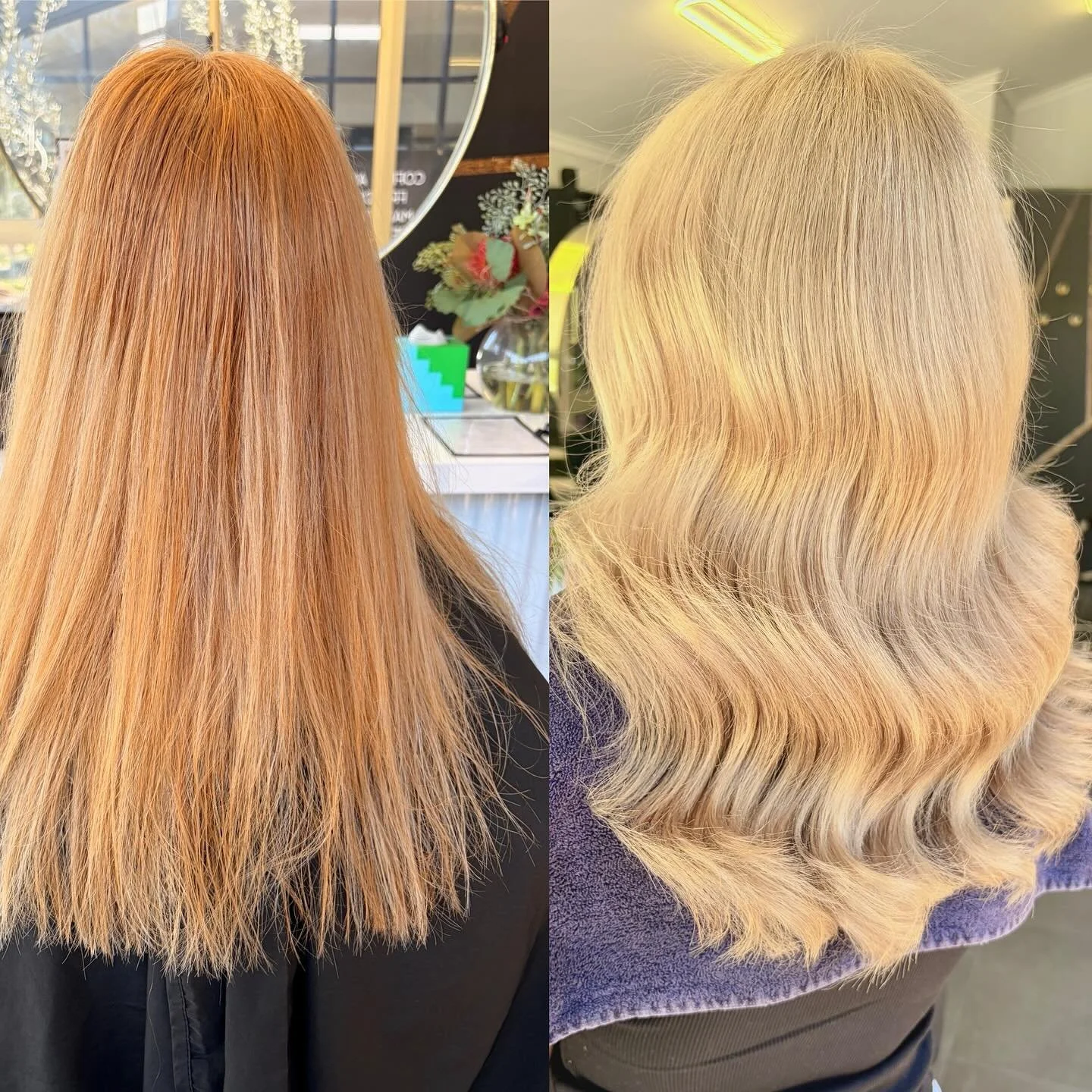 Our client did an at home bleach job so we helped her achieve a stunning result using @mukhaircare_professional @mukhaircare_global we started using the treat plus bond restore system then used mplex and 20vol on the warm area close to the roots and 