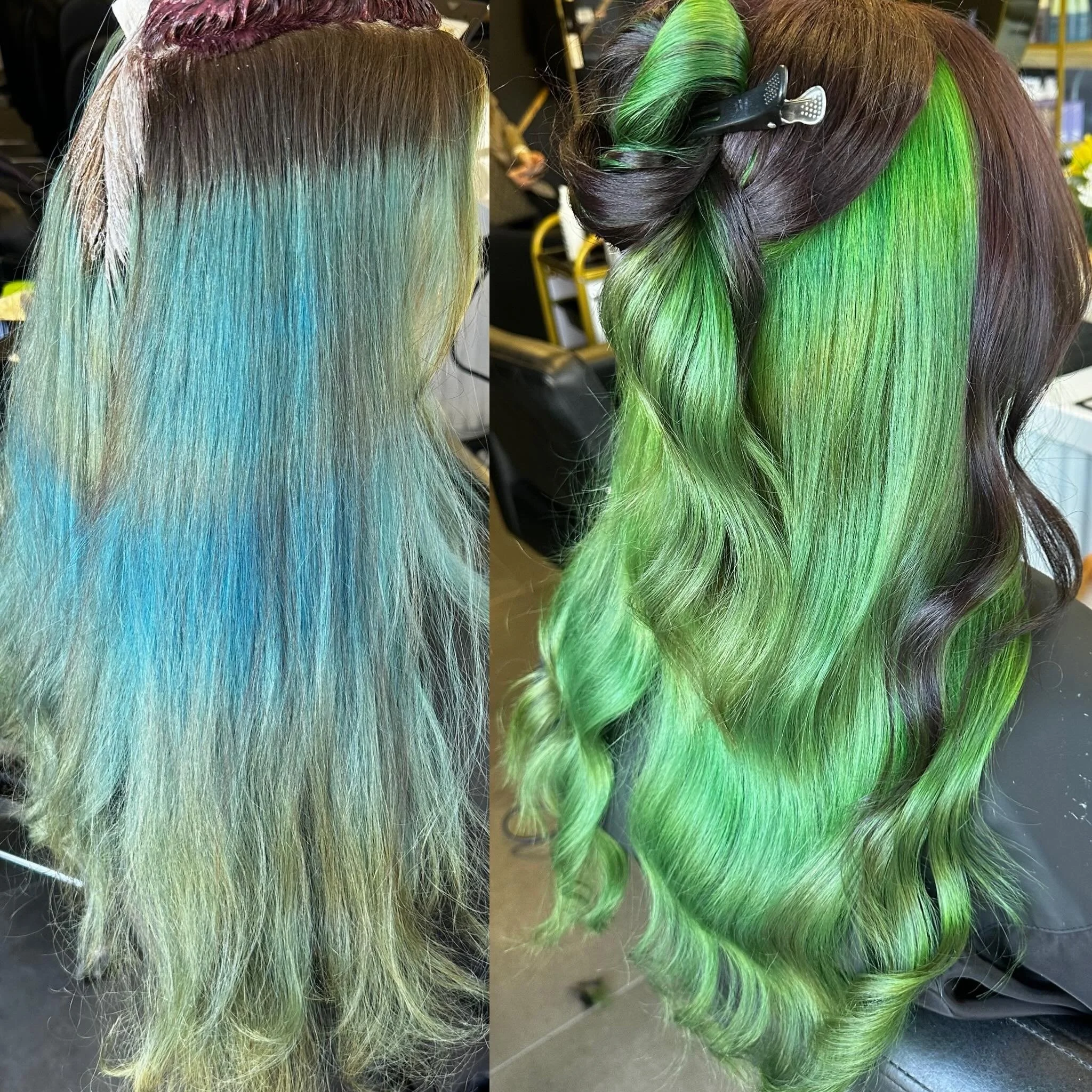 We are green with envy over this makeover by @hairbytavia___ using of course @pravana.australia @evolvehairconcepts @pravana we used 5.37 5.22 violet reign and 10vol for the top colour. Pure lights and 20vol for the regrowth rinsed then emerald, yell
