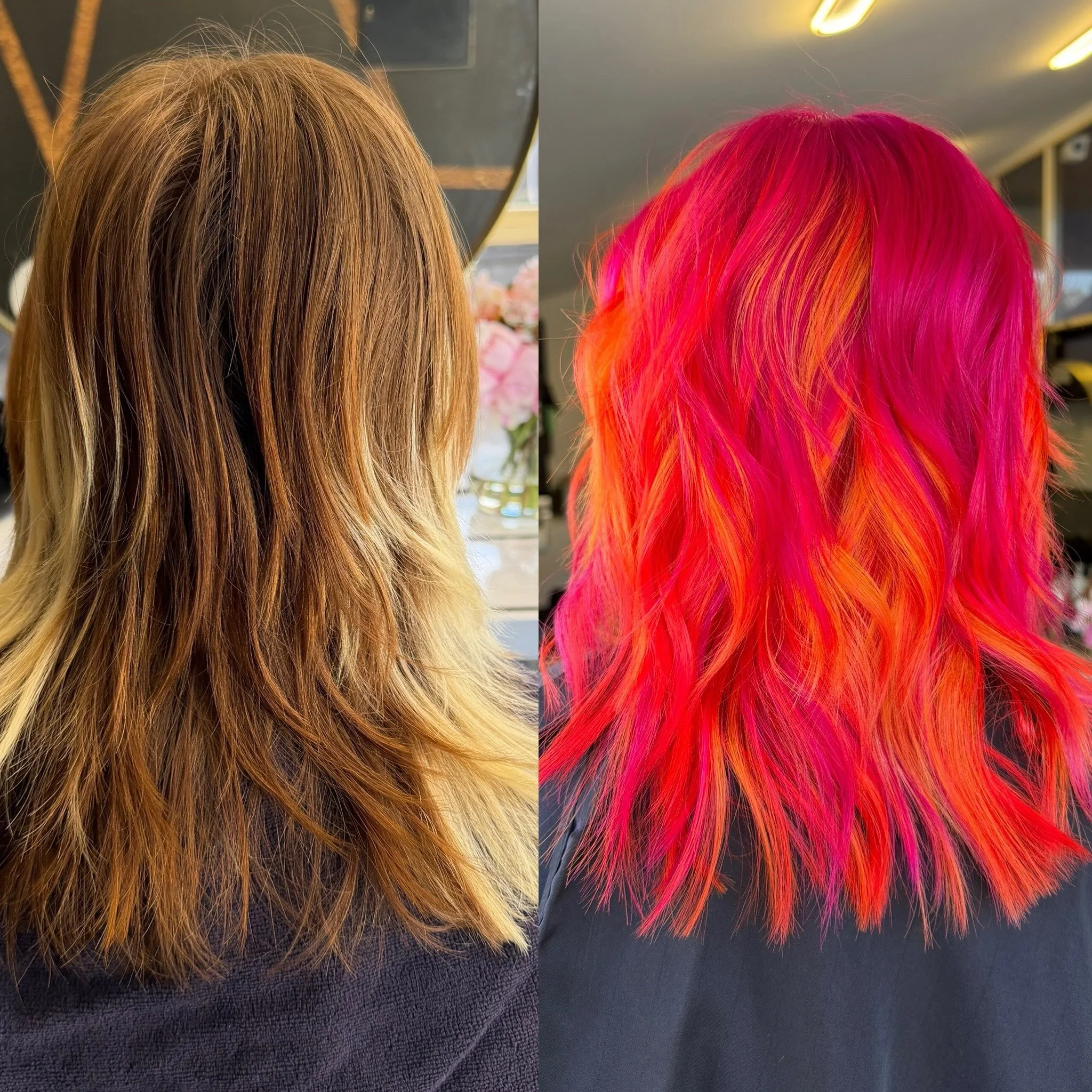 Oh my 😮 what&rsquo;s a change! this stunning hair done by @hairbytavia___ using @pravana.australia @pravana  @evolvehairconcepts we used pure lights and 20vol then Magenta + wild orchid, Sunstone + orange, Yellow vivids #canberrasalon #canberracolou