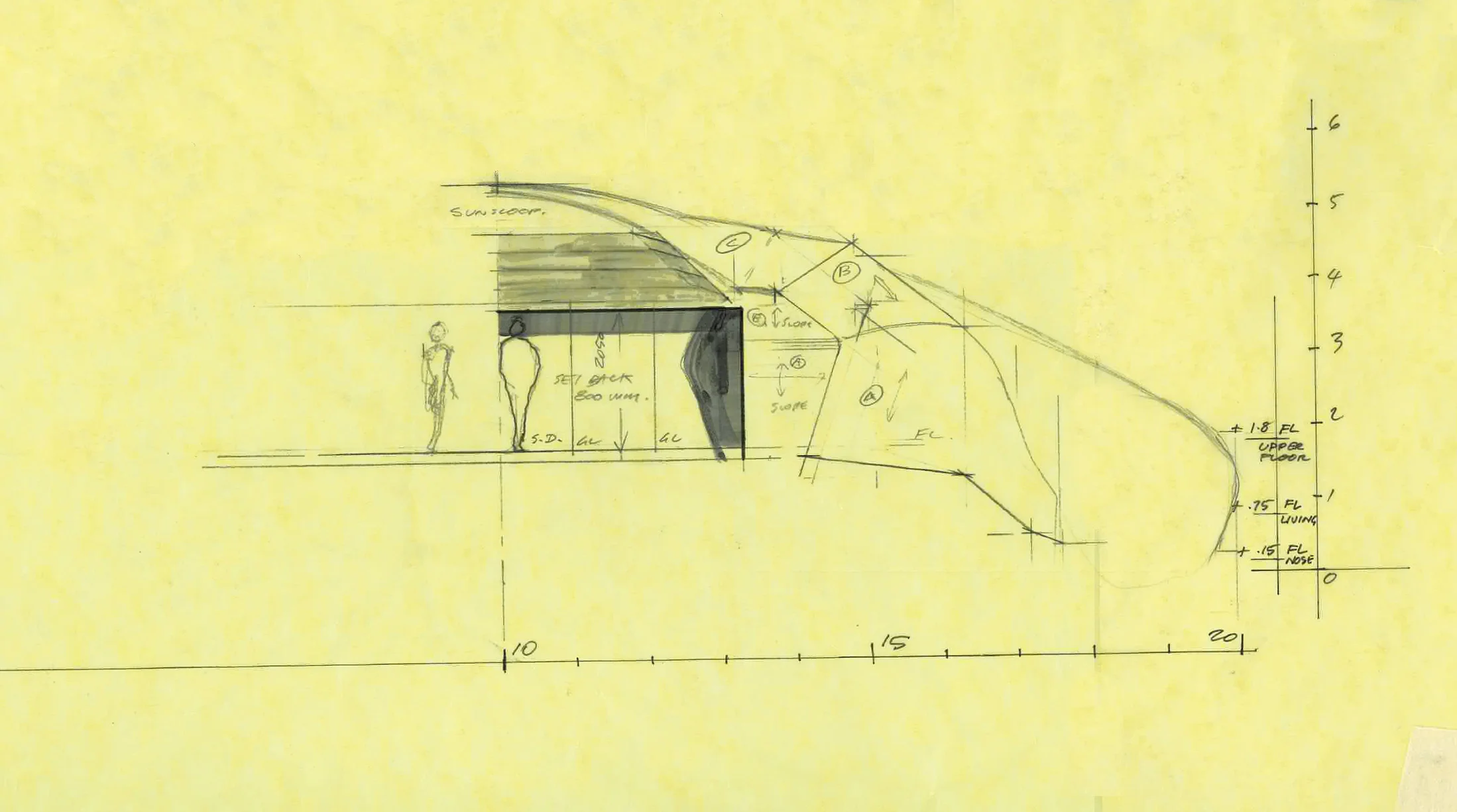 Blowhouse by Paul Morgan Architects - sectional sketch