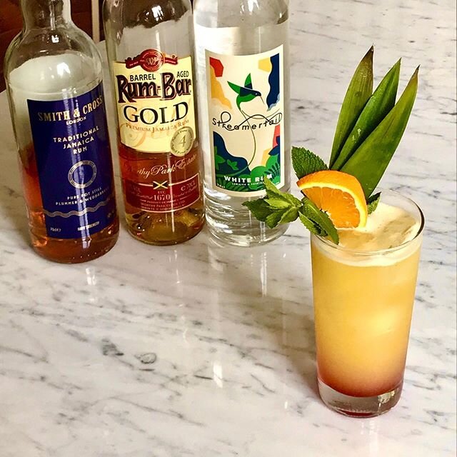 Yesterday&rsquo;s pineapple is today&rsquo;s Zombie. Made with this strong lineup.
.
.
50ml Streamertail
25ml Rum Bar Gold
25ml Smith and Cross
50ml fresh lime juice
15ml Triple Sec
100ml Pineapple Juice
Dash of Grenadine
.
Garnished with mint, orang