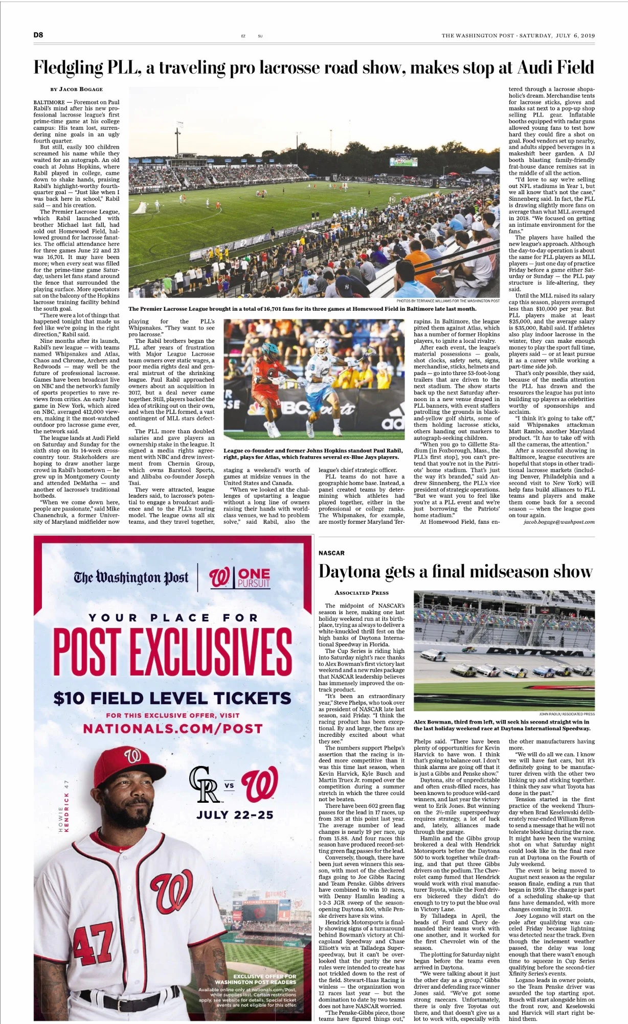 The Washington Post published on 07.06.2019 Article: Fledgling PLL, a traveling pro lacrosse road show, makes stop at Audi Field