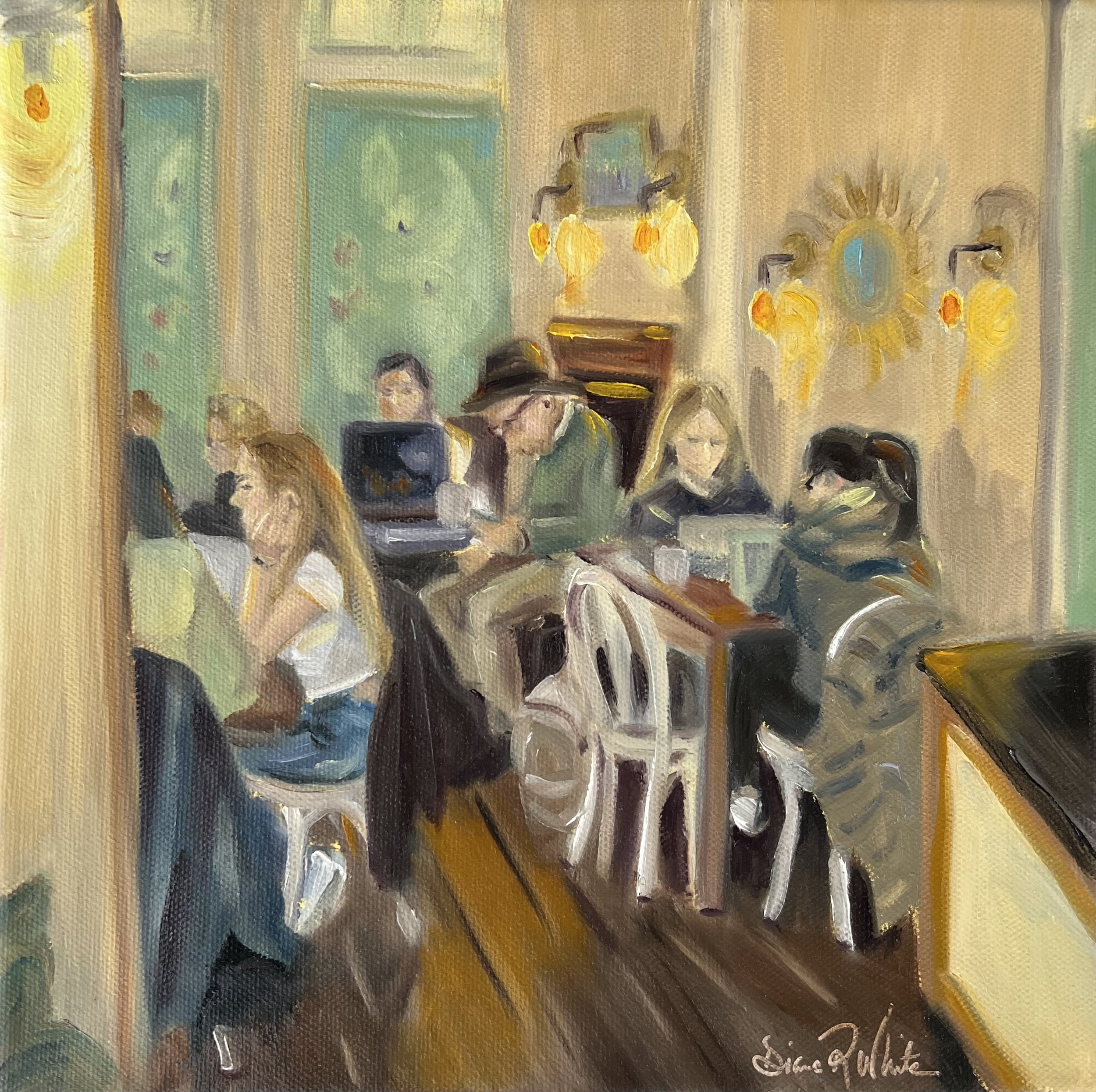 Coffeehouse (8" x 8") Oil on Canvas