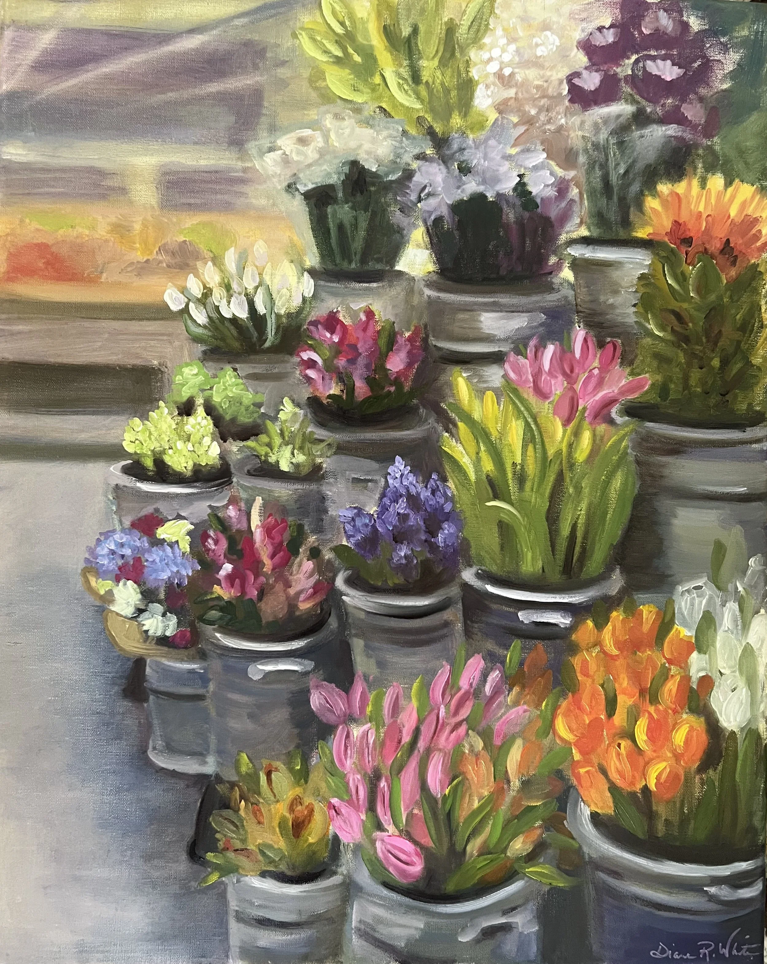 "Flower Market" (16"W x 20"H) Oil on Linen Canvas