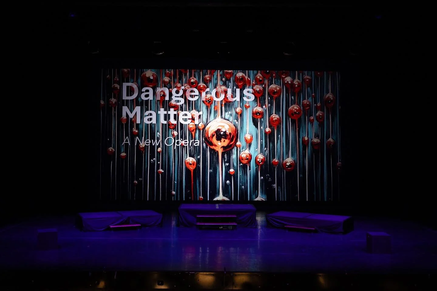 The empty stage just before the world premiere of Zakiya Leeming’s Dangerous Matter on 24/06/2025 - the story of Lady Mary Wortley Montagu portrayed by the incredible @hmrosiehm with a lovely @rncmlive cast of @ruth.sings @jasmine_higgs_soprano