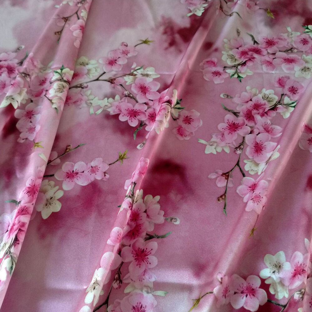 peach floral printed stretch silk charmeuse fabric pink online store free  shipping > —