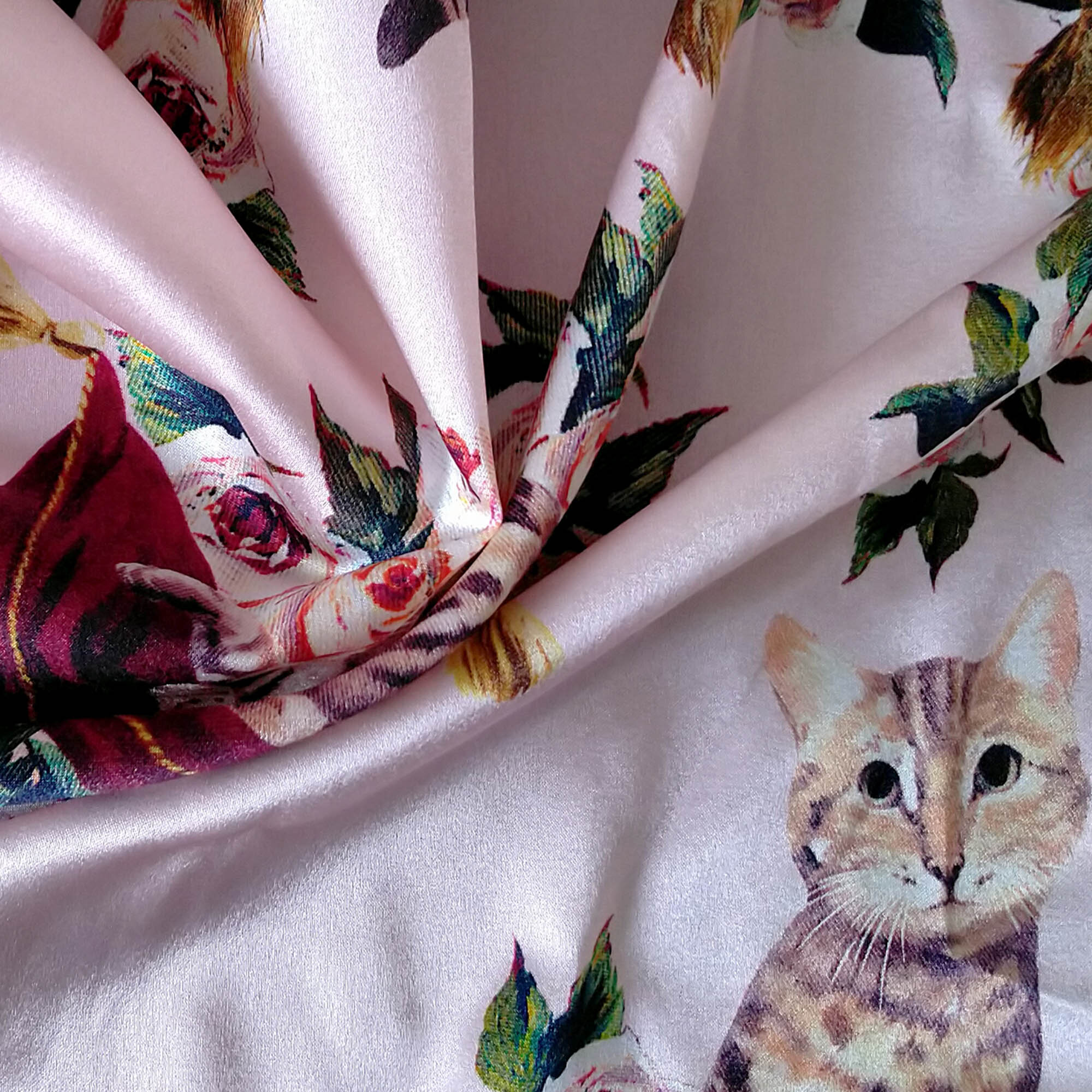peach floral printed stretch silk charmeuse fabric pink online store free  shipping > —