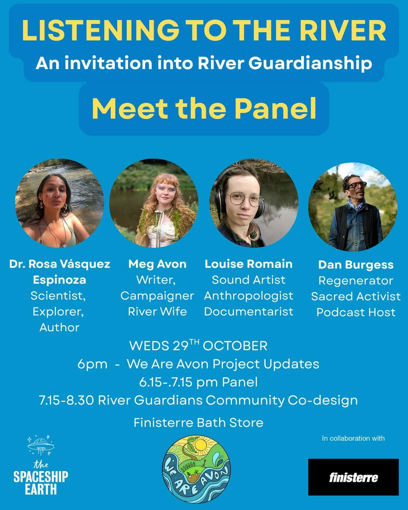 JOIN US 29TH OCTOBER WEDNESDAY FOR OUR THIRD COMMUNITY GATHERING

This event is again focussed around River Guardianship and our theme is Learning to Listen to the River, with a guest panel before a co-design session with Guardians committed and curi
