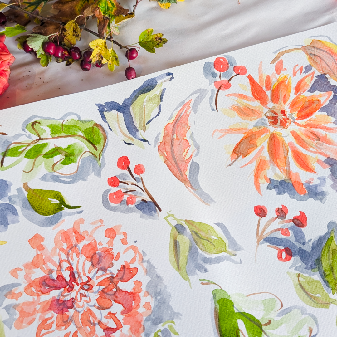 AUTUMN FLORALS IN WATERCOLOUR