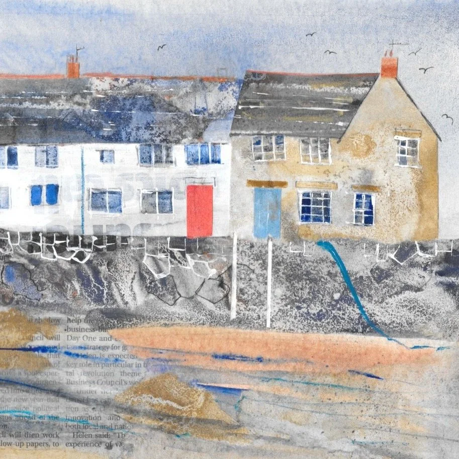 HARBOUR WALL WITH WATERCOLOUR COLLAGE