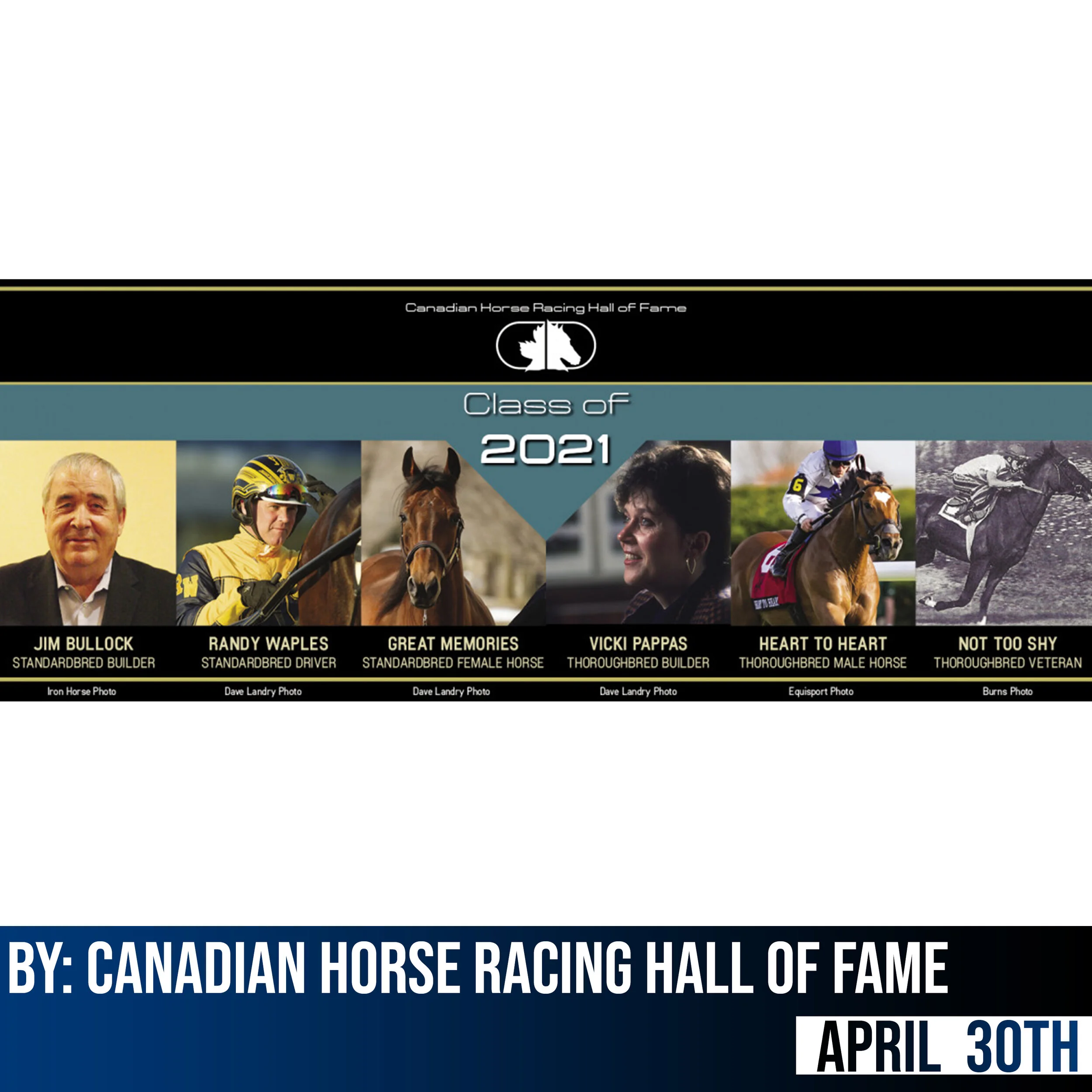 Jim Bullock, Vicki Pappas, Randy Waples and horses Great Memories, Heart to Heart and Not Too Shy named Canadian Horse Racing Hall of Fame 2021 Inductees