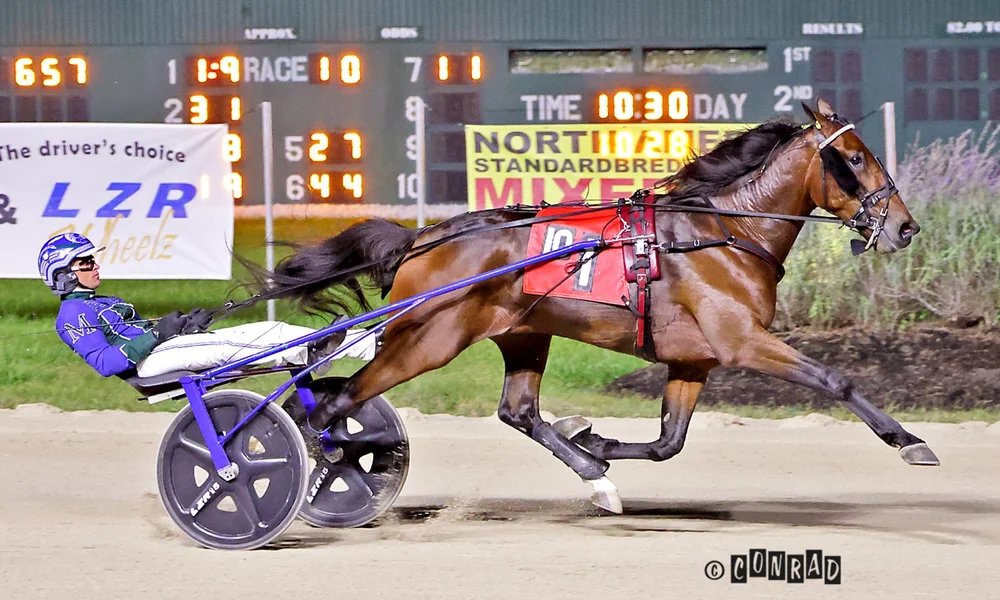 Wrong Sounds Right wins his Breeders Crown 2-Year-Old Colt Trot elimination at Eldorado Scioto Downs