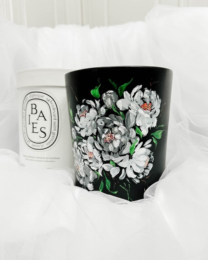 Bouquet Painted on Diptyque candle jar