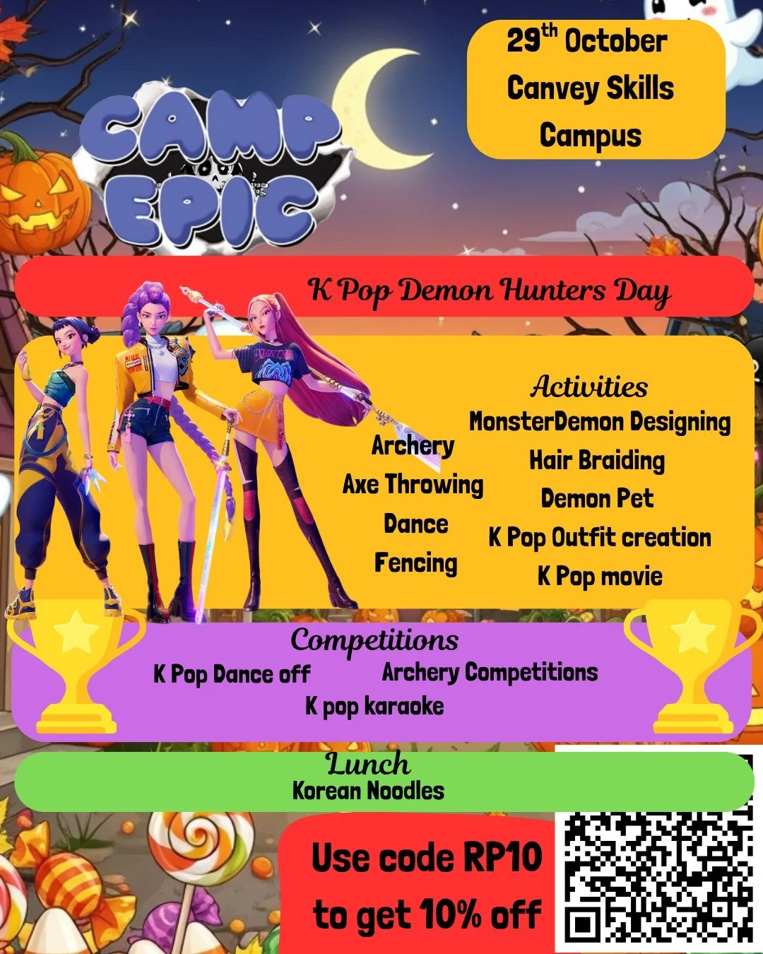 Get Ready for K Pop Demon Hunters Day at Camp Epic!
Step into a world of adventure and creativity this October half-term, we’re bringing the excitement of K Pop and the thrill of demon hunting together for a one-of-a-kind camp day your child wi