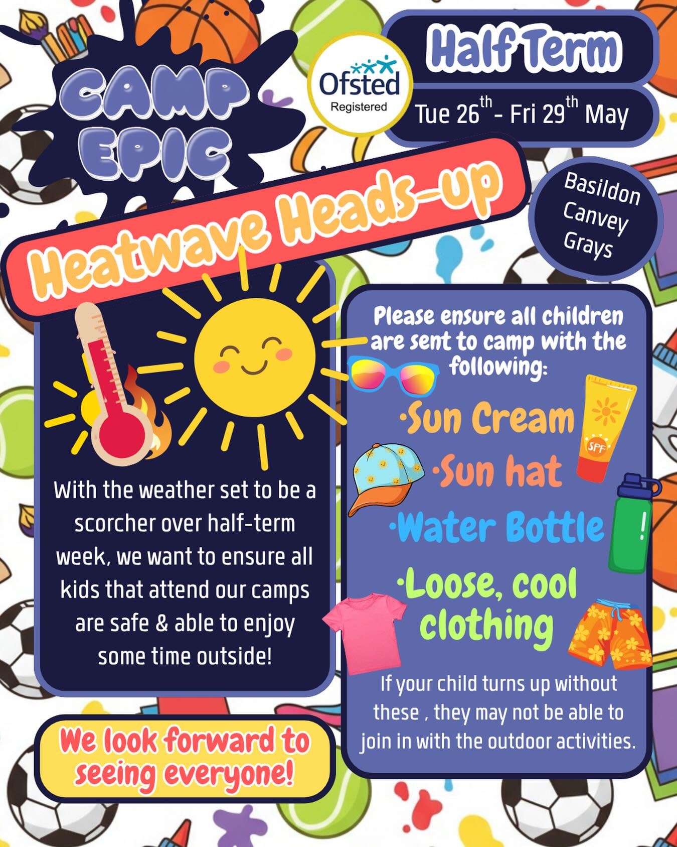 Parents of children attending any or our Half-Term holiday camps, please read! ☀️🥵😎🔥
#safetyfirst #sunsafety #sunsafe #hot halftermcamp