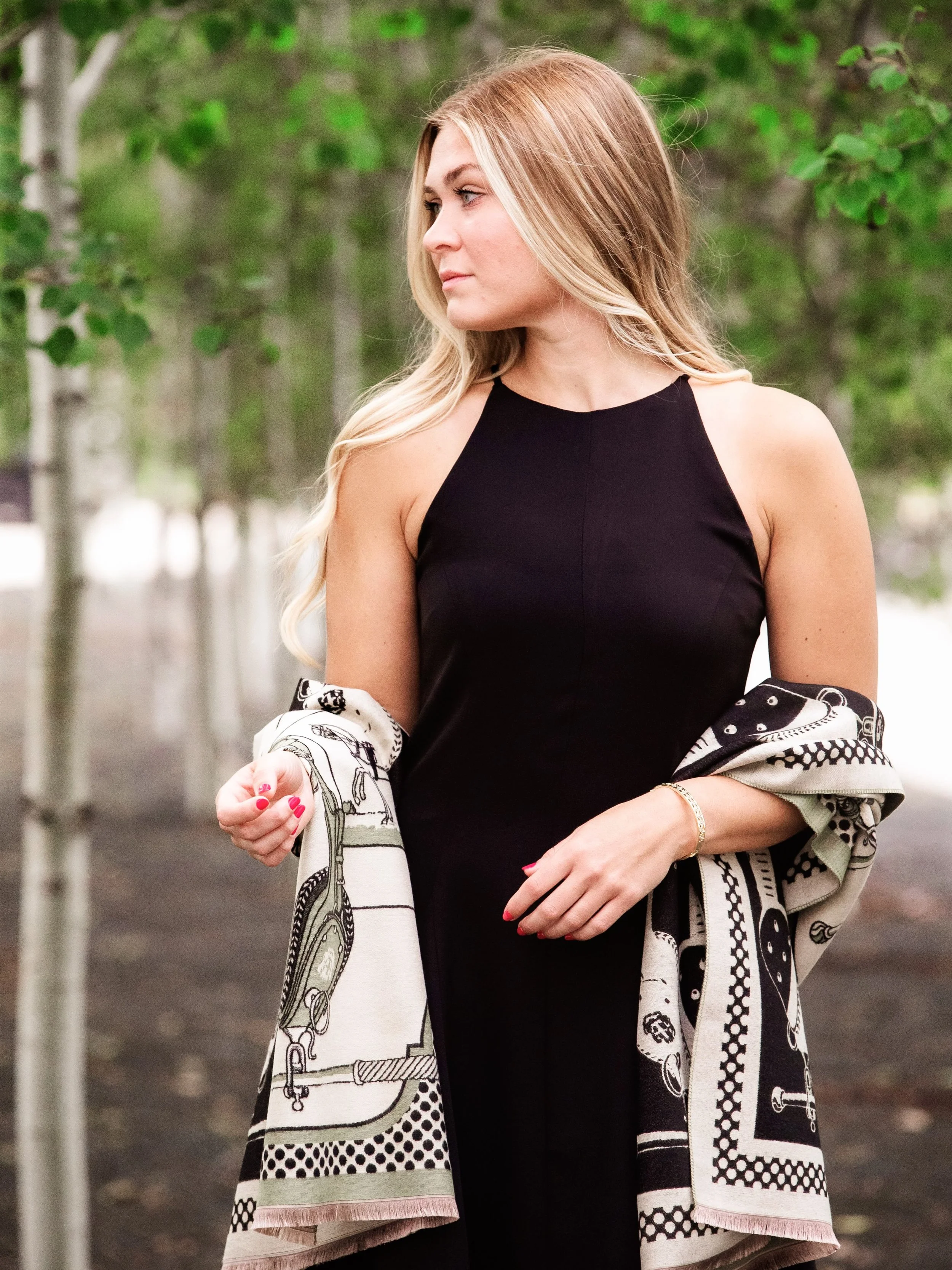 Elevate your favorite black midi dress with beautifully patterned statement scarf that brings the perfect touch of texture. We are fully stocked with a variety of different patterns to mix, match and drape! 🤩