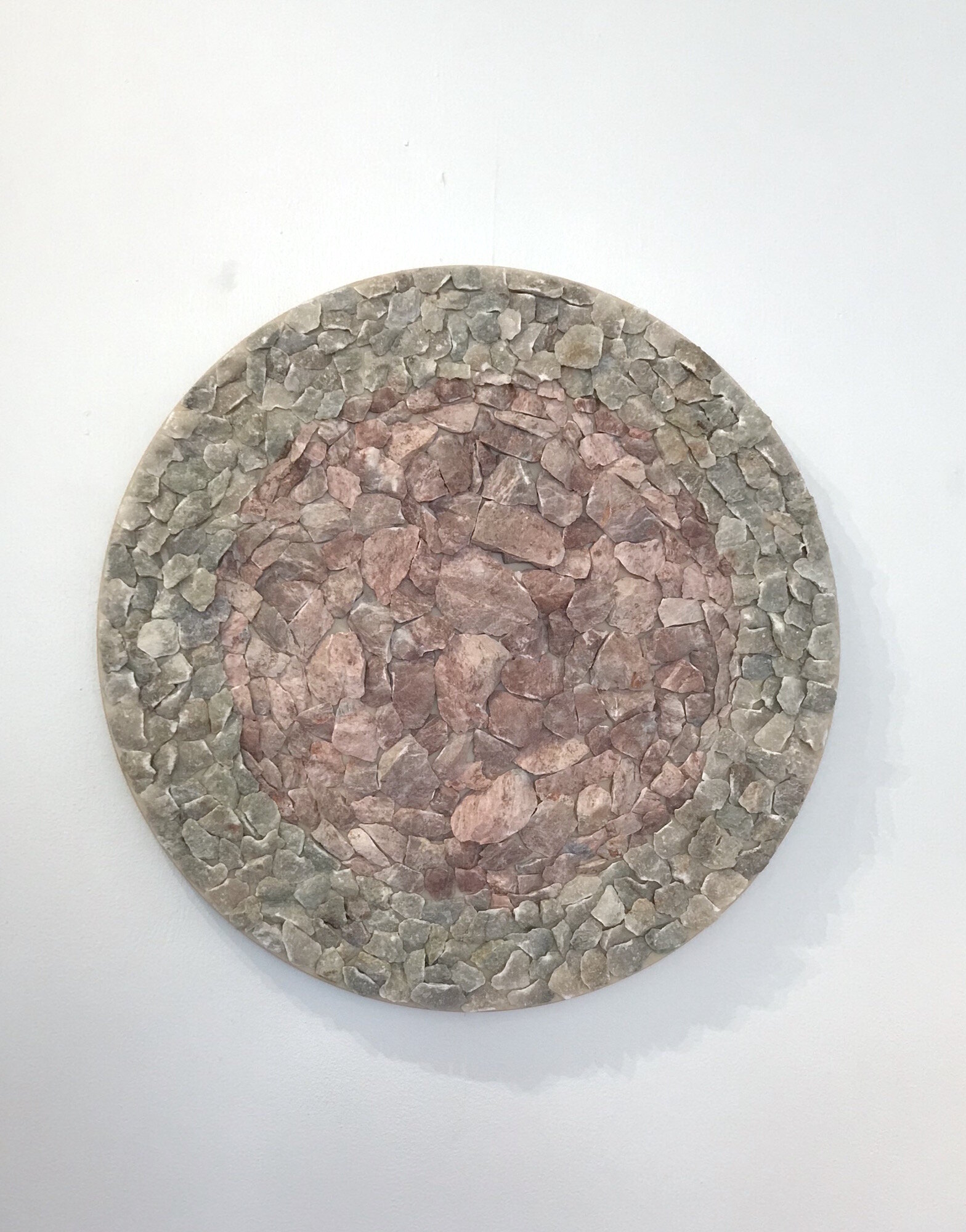  Pink Hole, 2019 Marble and alabaster on birch wood panel  24 inch diameter 