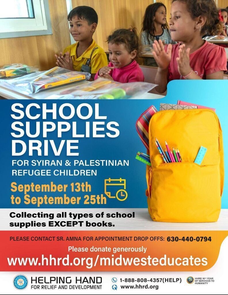 School Supplies Drive for Syrian and Palestinian Refugee Children