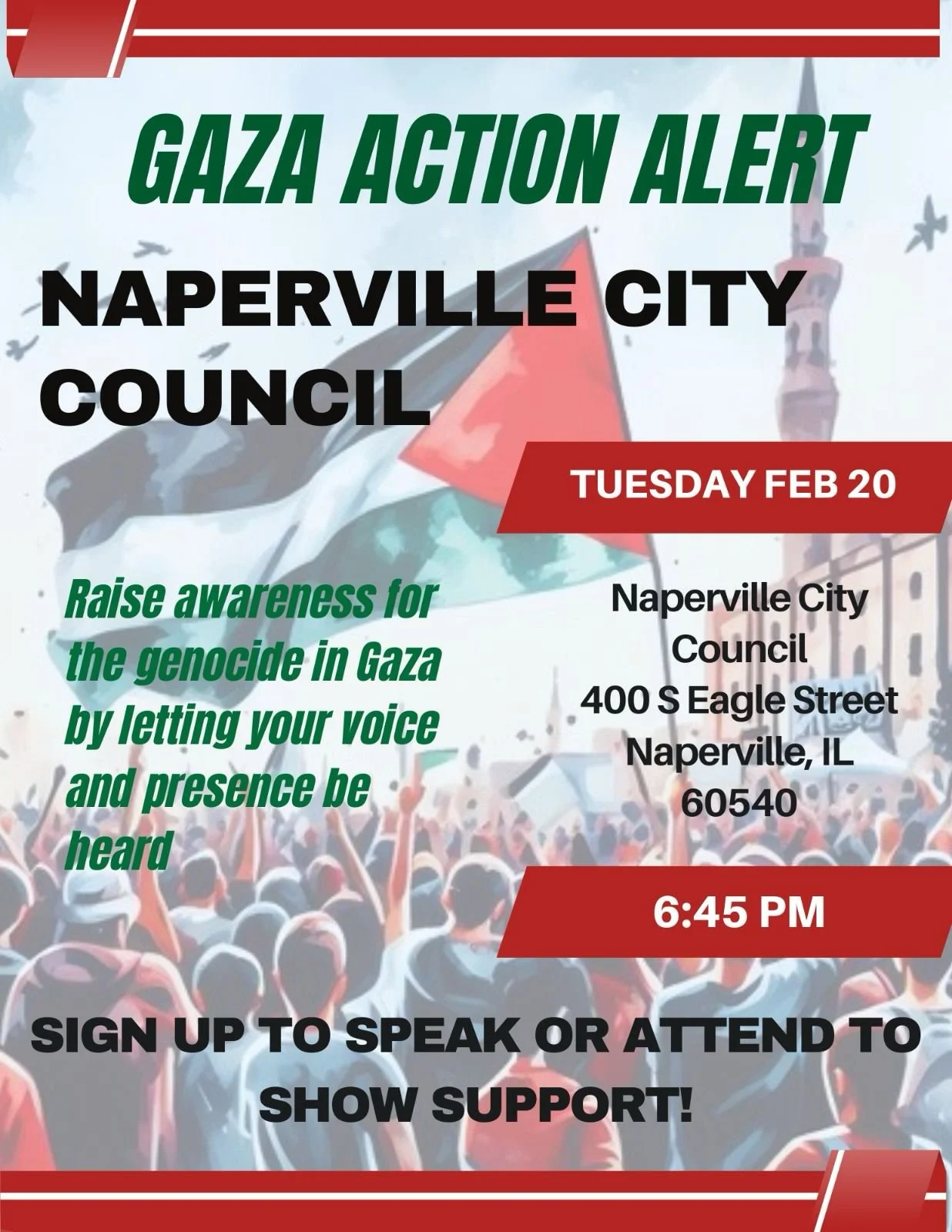 Gaza Action Alert Naperville City Council