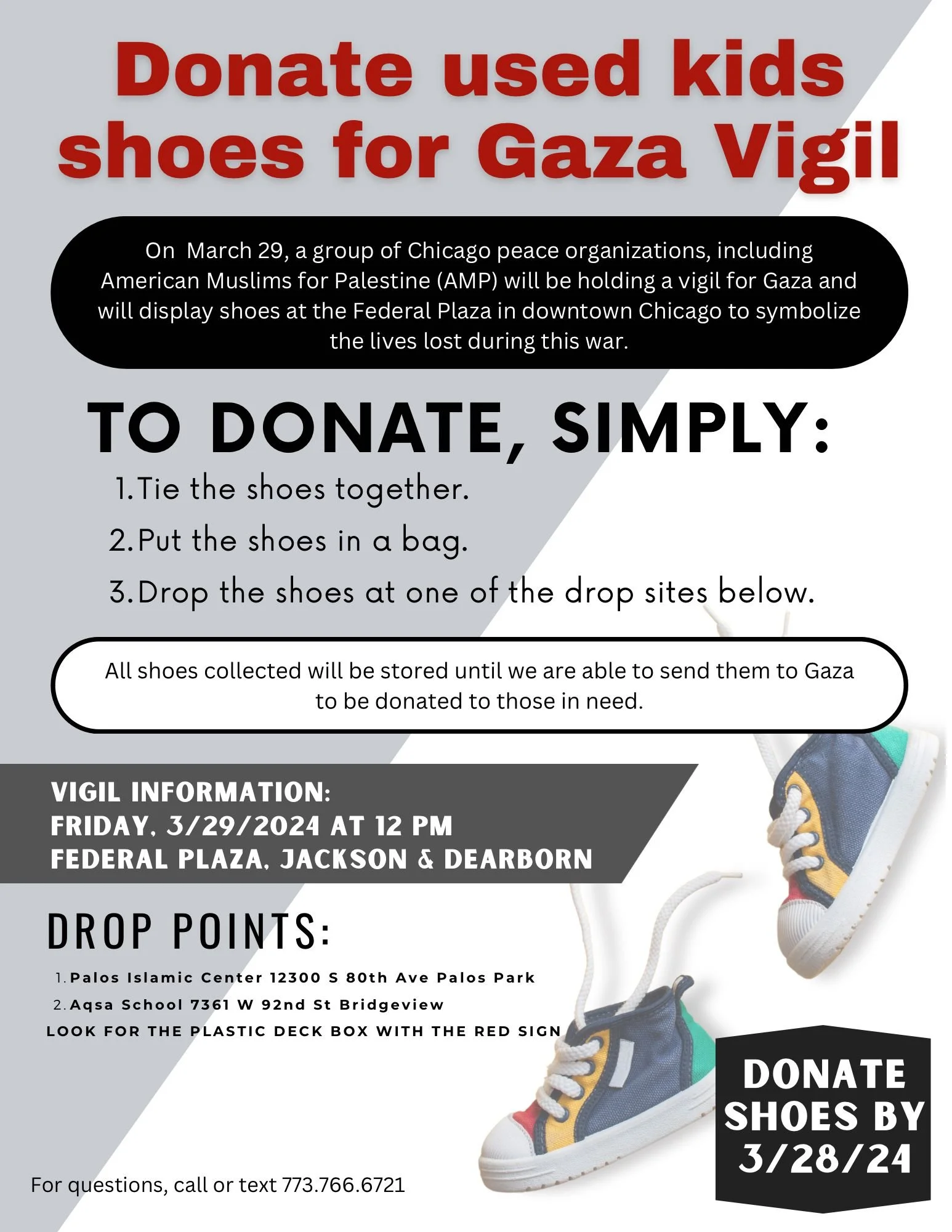 Donate used kids shoes for Gaza Vigil