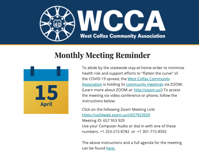 WCCA Meeting Reminder &amp; Map Updates