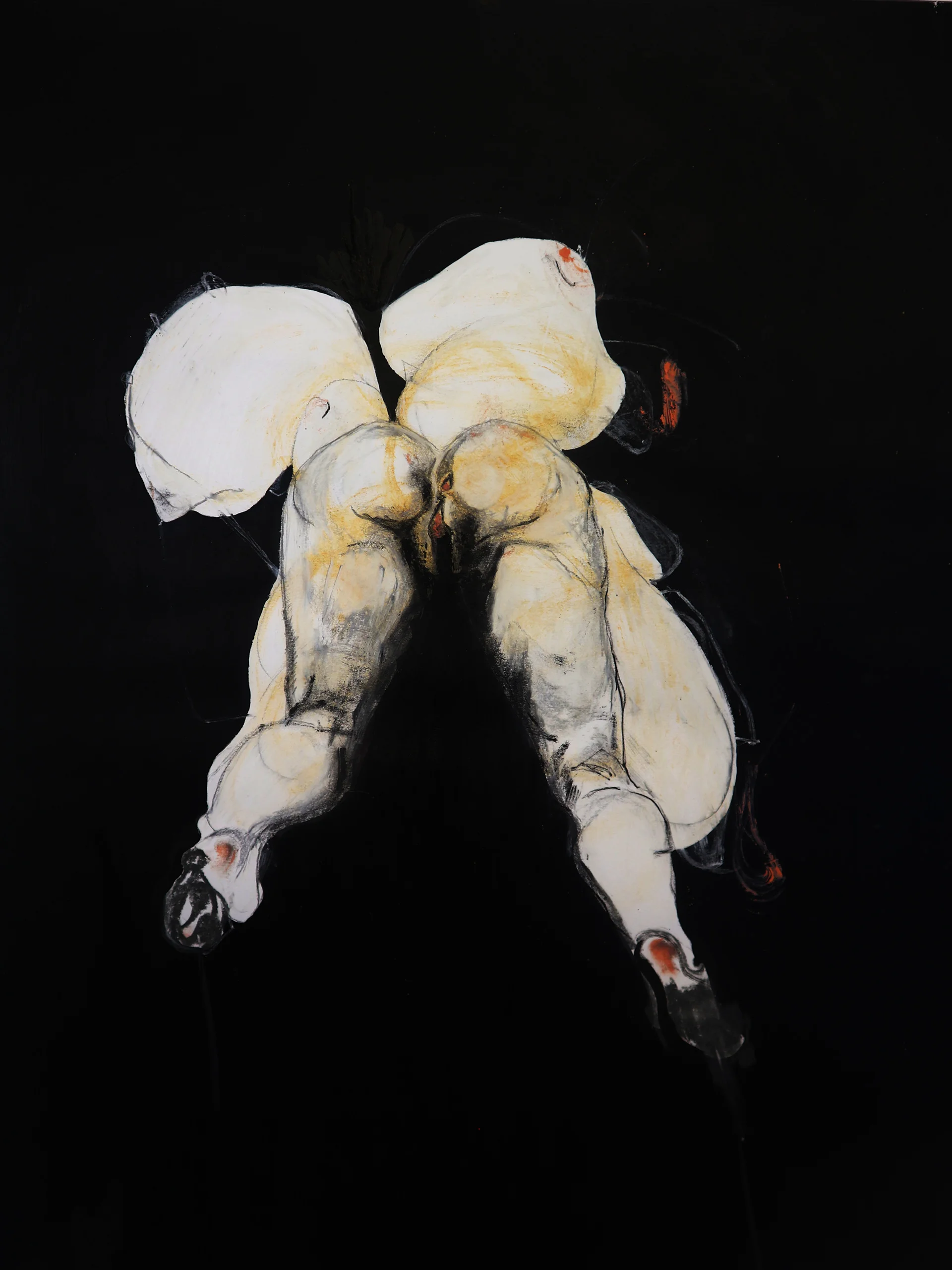 Standing , charcoal, oil pastel and clay dust on paper, 2018