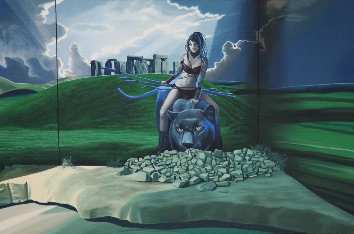 James Moore - A Silurean Warrior Abandons Cardiff AD74 , oil on paper (2015)