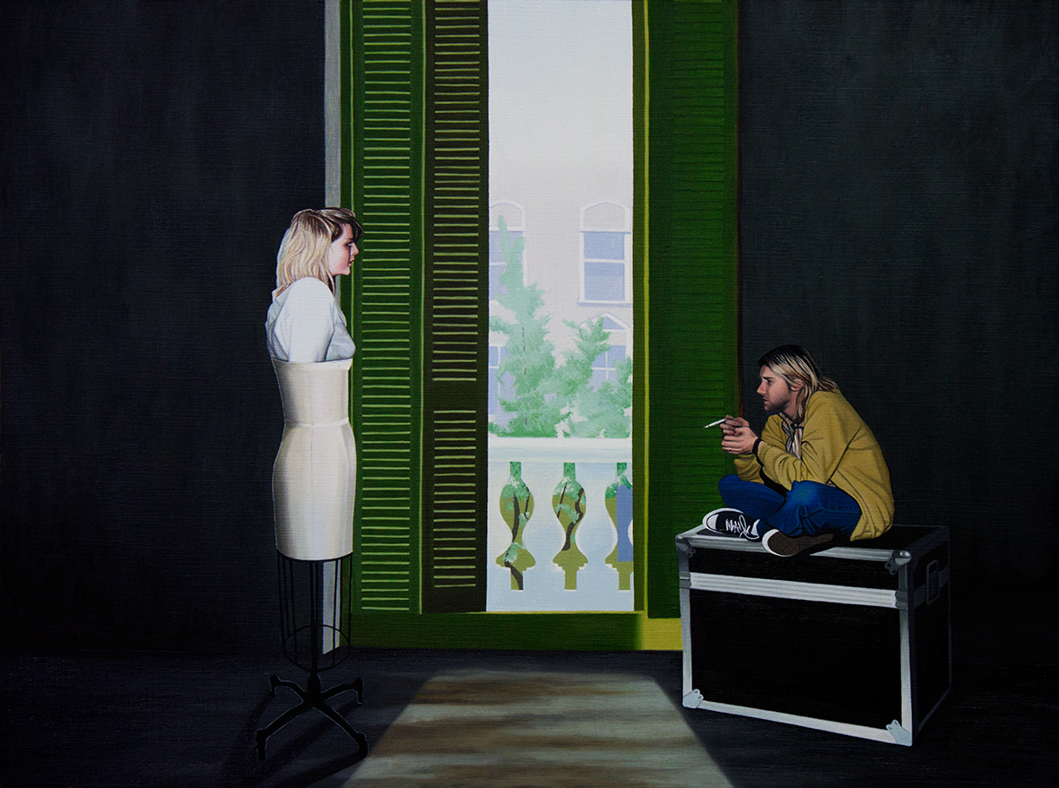 James Moore - Mr & Mrs Cobain at TJ’s, Newport, AD1991 , oil on paper, (2017)