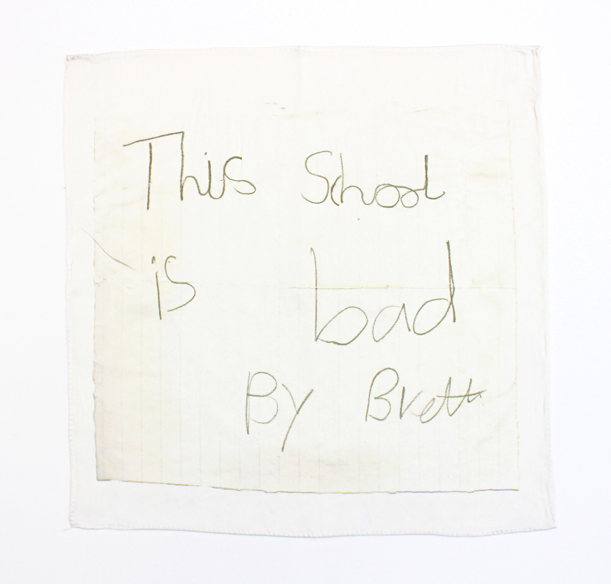 Found note silk hankie (This School is Bad) , 100% silk satin with hand stitched edge