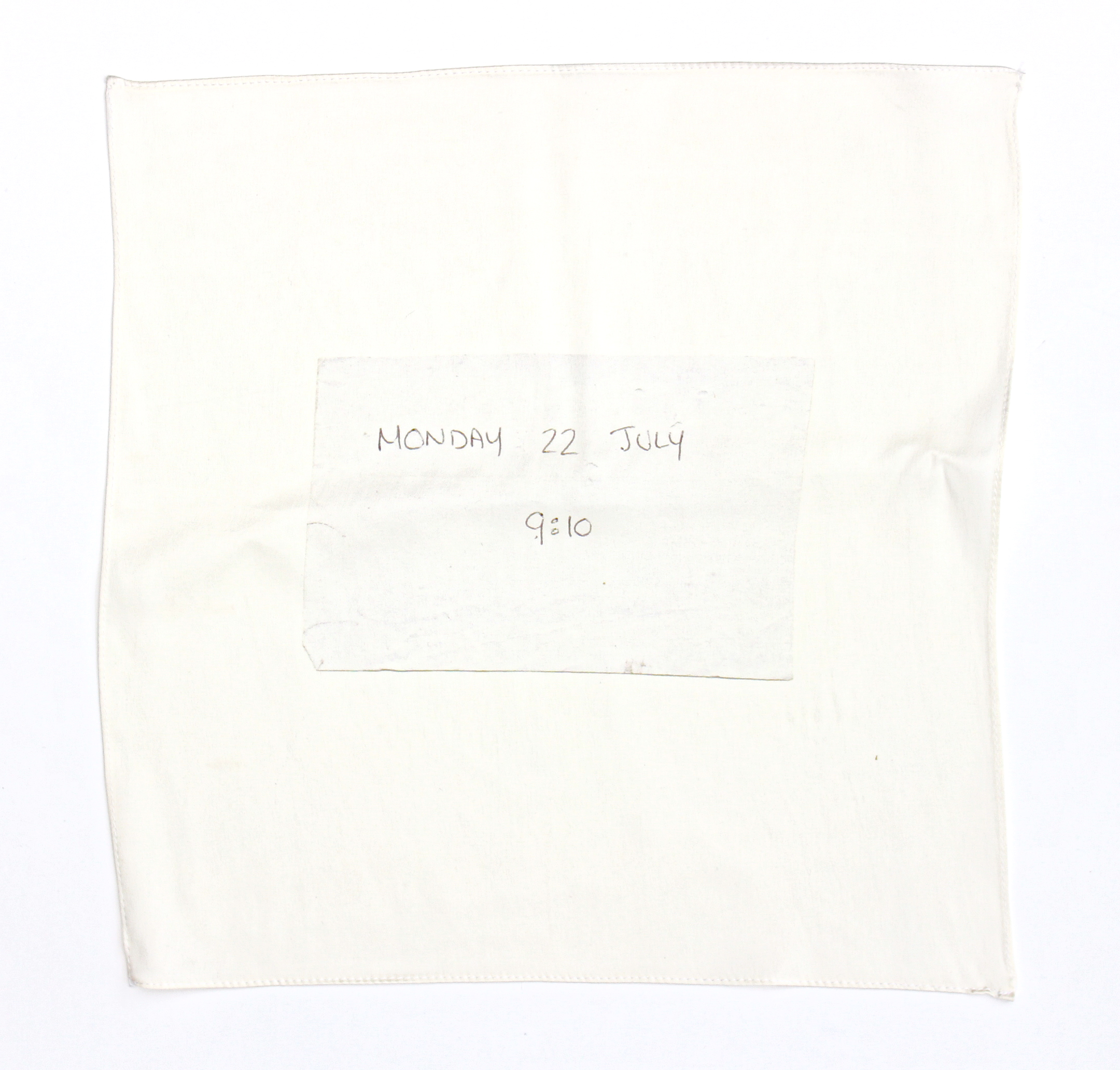 Found note silk hankie (Monday) , 2018, 100% silk satin with hand stitched edge