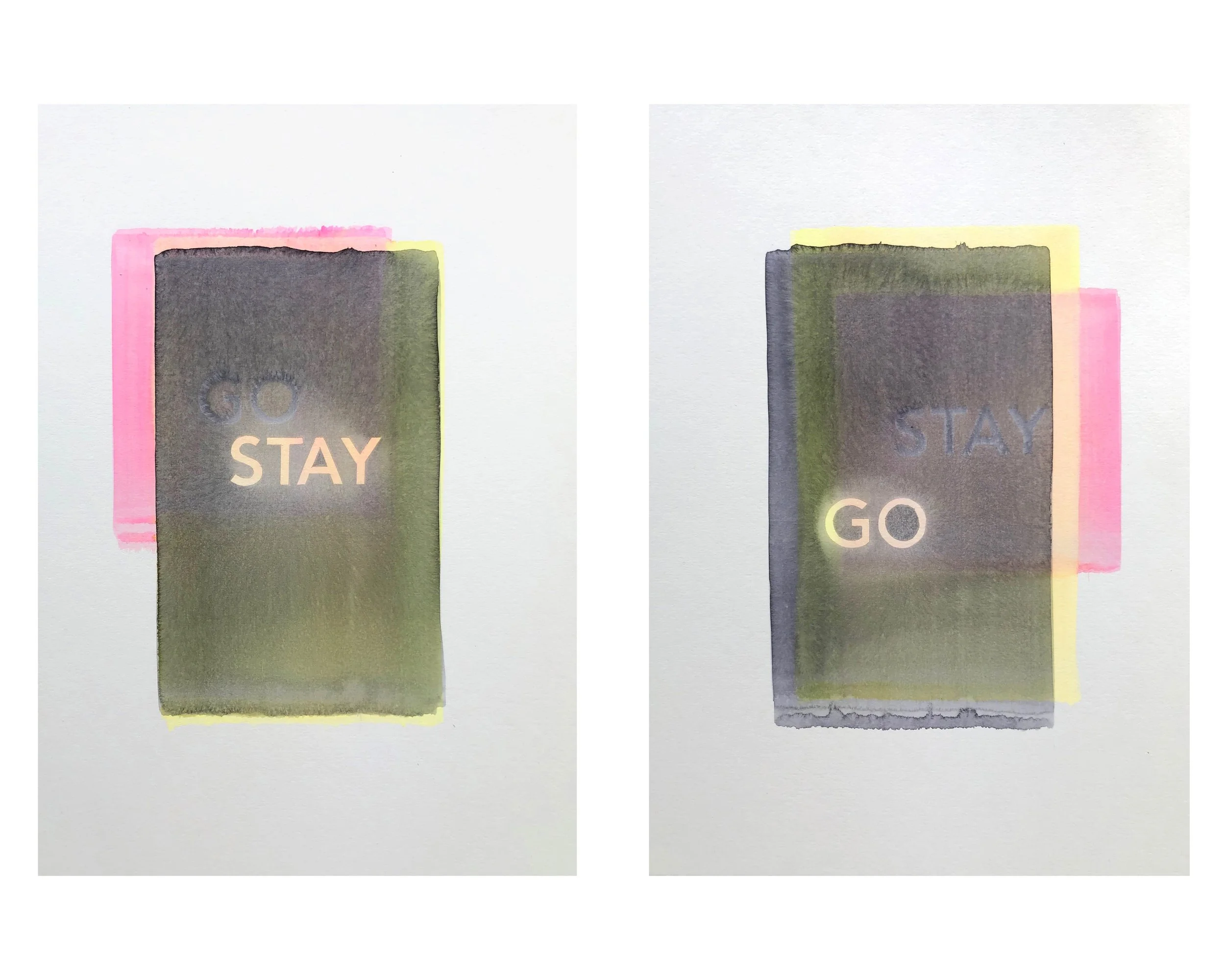 Reece Jones, Go Stay - Stay Go IV (2019). Watercolour on conservation board, two panels