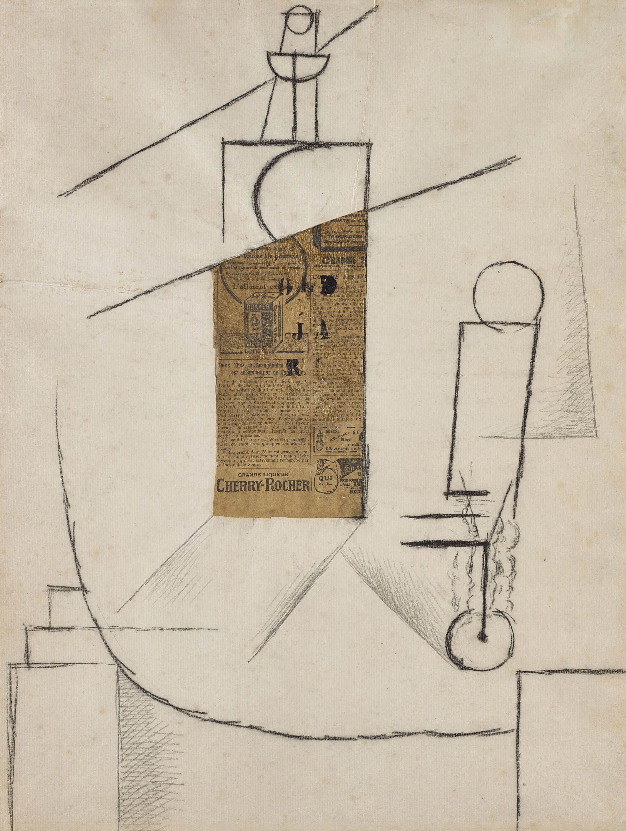 Pablo Picasso, Bouteille et Verre sur un Table (1912)