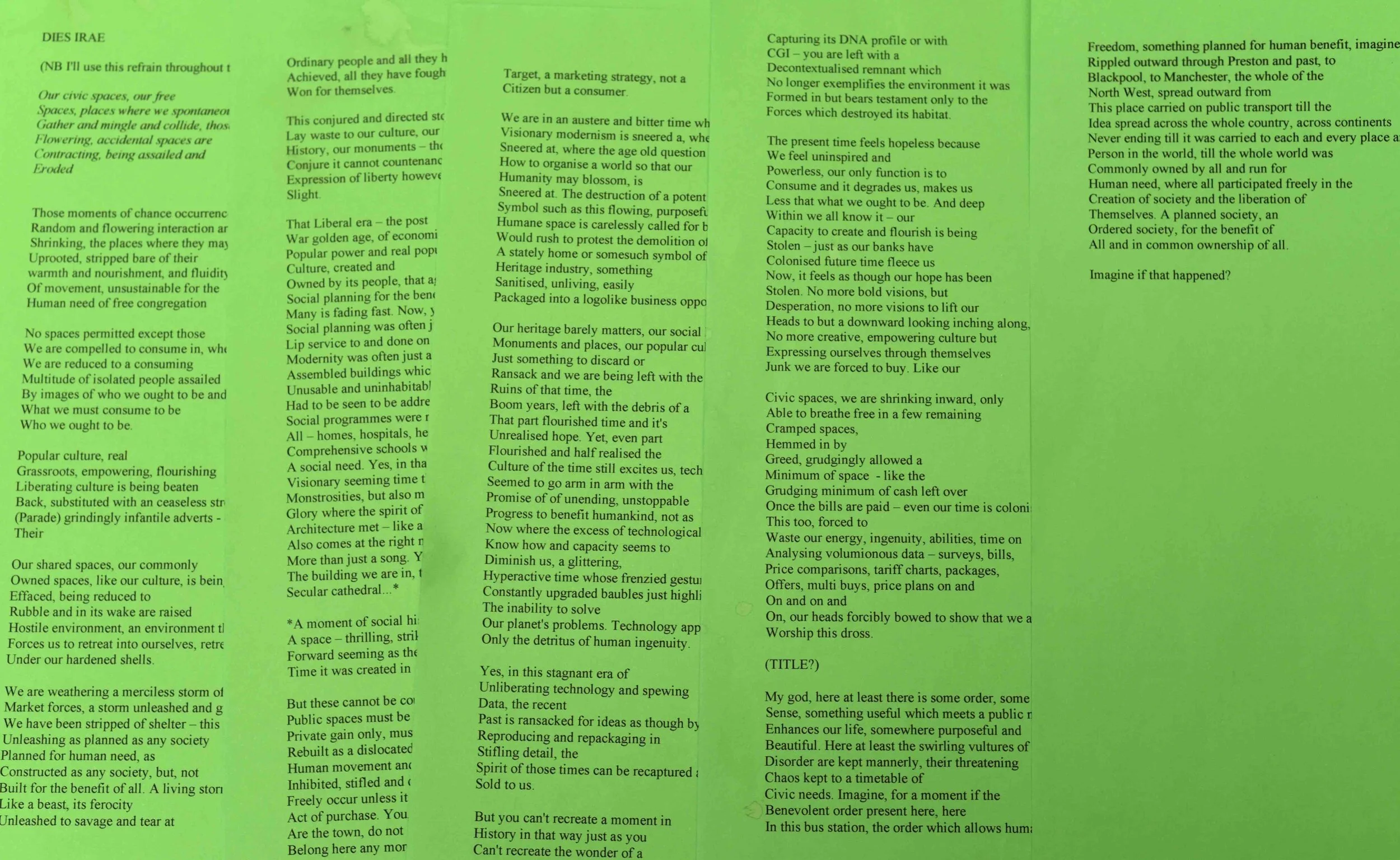 ‘A Requiem for Preston Bus Station’,  performed by Noizechoir and Bruce Rafeek at Preston Bus Station as part of They Eat Culture’s event Journey to the End of the World, 2013. Words by Rafeek
