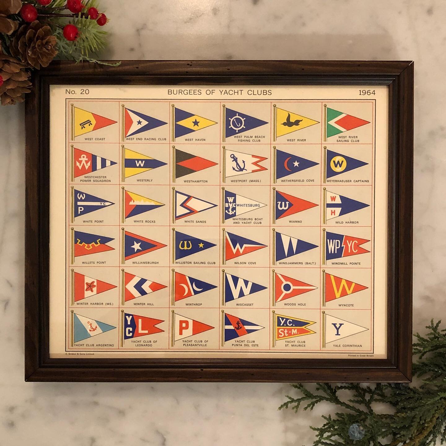 RESTOCK ALERT 🚨 New collection of vintage framed yacht club burgees arrived just in time for holiday gifting! Check them out on our site or in the shop.  #yachtclub #capecod #wianno #osterville #burgee #wiscasset #westerly #westport #woodshole
