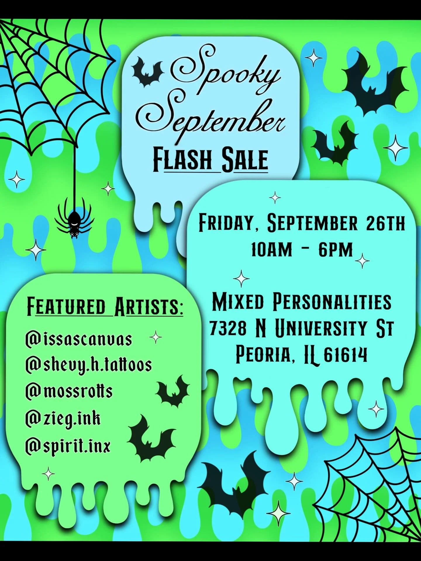 Come get spooky with us! 🦇
Here are all of the available designs for @mixed_personalities_tattoos Spooky September Flash Sale! 💀 Arms & Legs ONLY! Please DM the artist directly to book their design. Appointments preferred, walk-ins if time allo