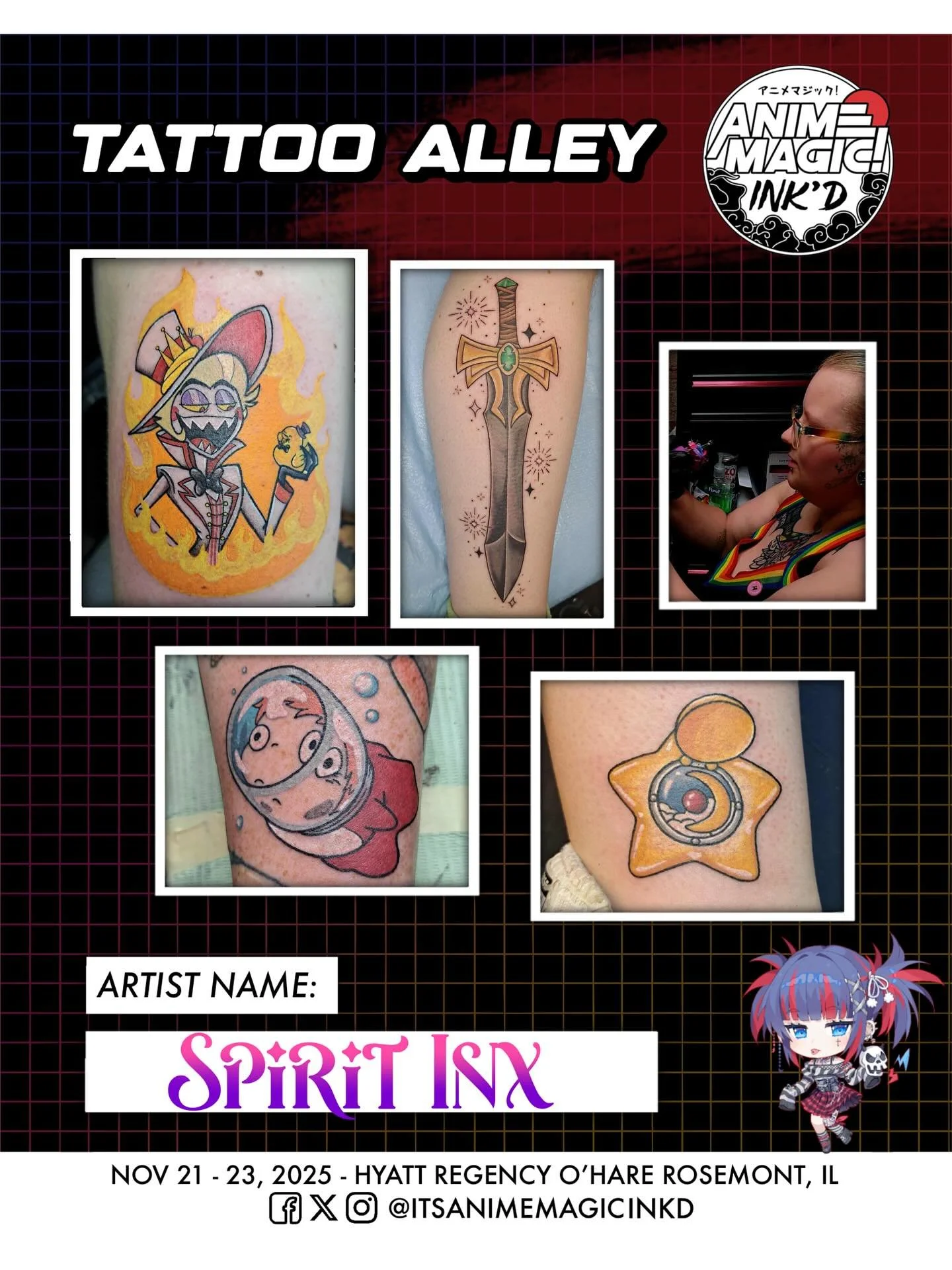 I&rsquo;m so excited to be going to Anime Magic Ink&rsquo;d in 2 weeks!!! Here&rsquo;s a friendly reminder of SOME of my available designs, I have plenty of others too! Tattoos can be booked ahead for the convention or I&rsquo;ll take walk-ups during