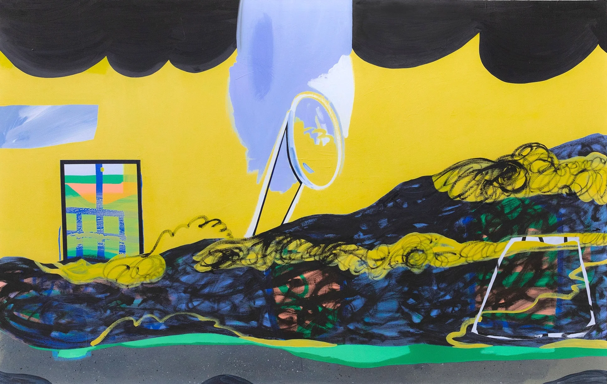 Fevered Scape , 2018. Oil, acrylic and canvas collage on canvas, 90”x69”
