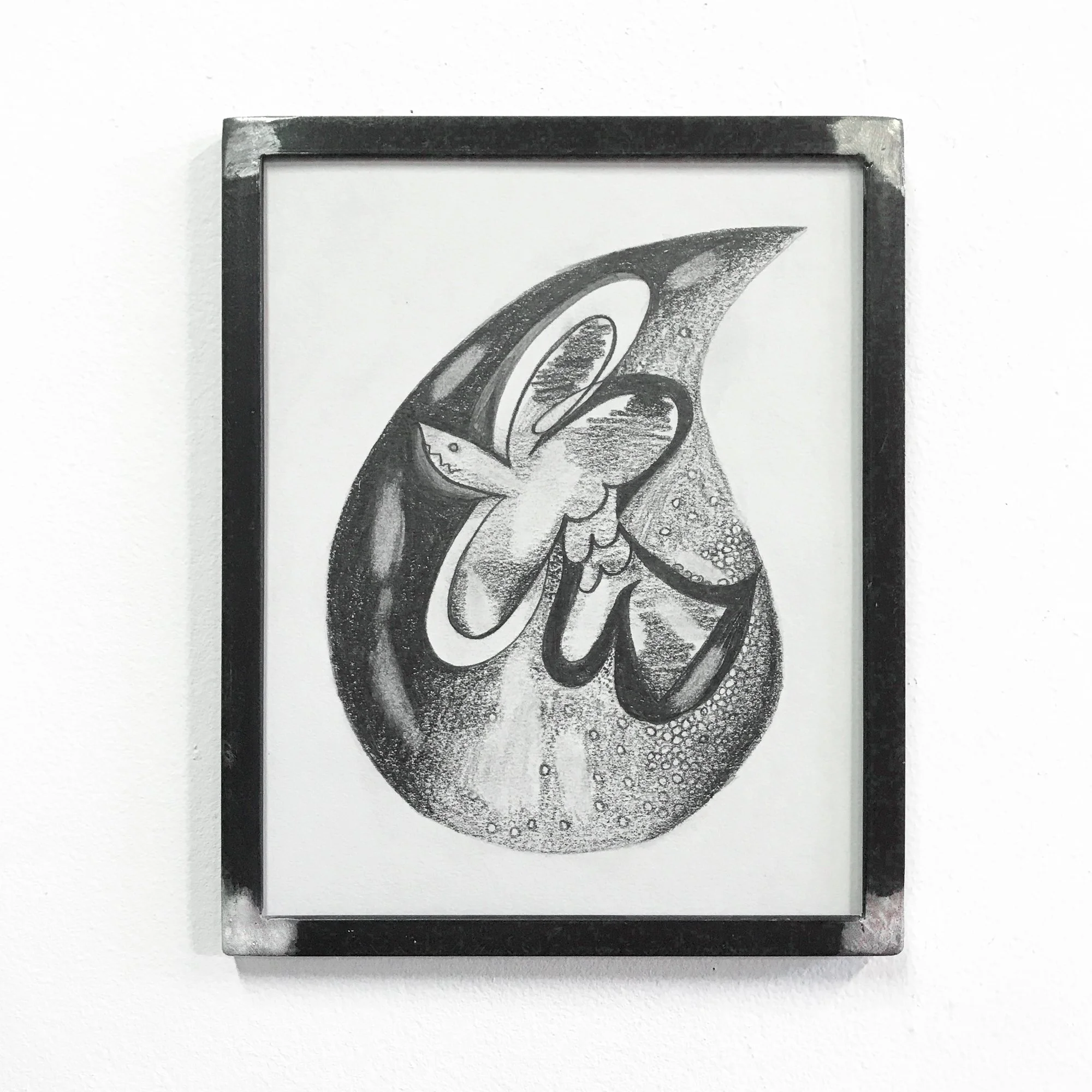 Untitled, 2021, graphite on paper, custom steel frame, 8.5”x10.5”