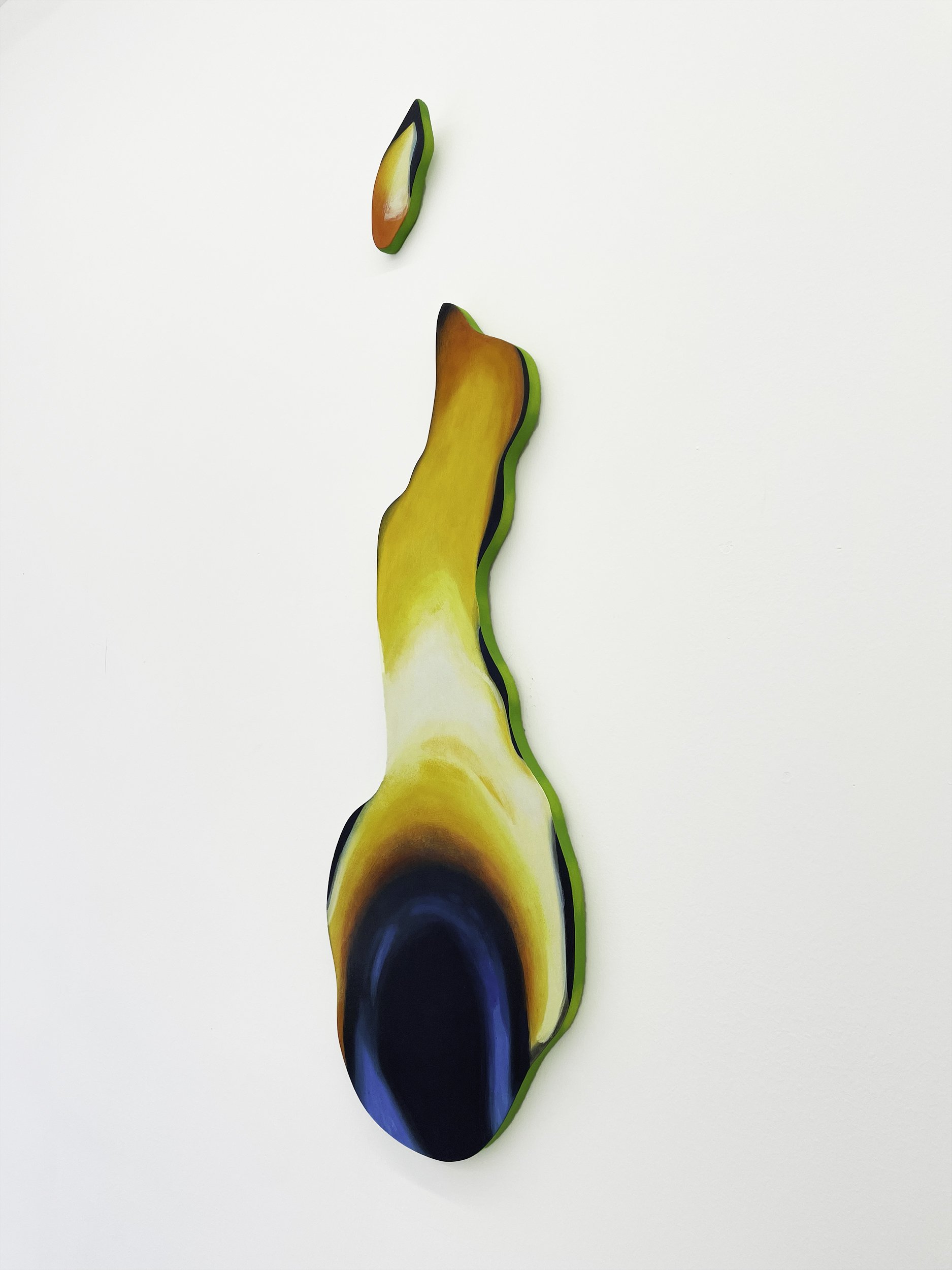 Libby Rosa, Flame With Spark (side view), 2025. Flashe and pastel on wood 36x12”