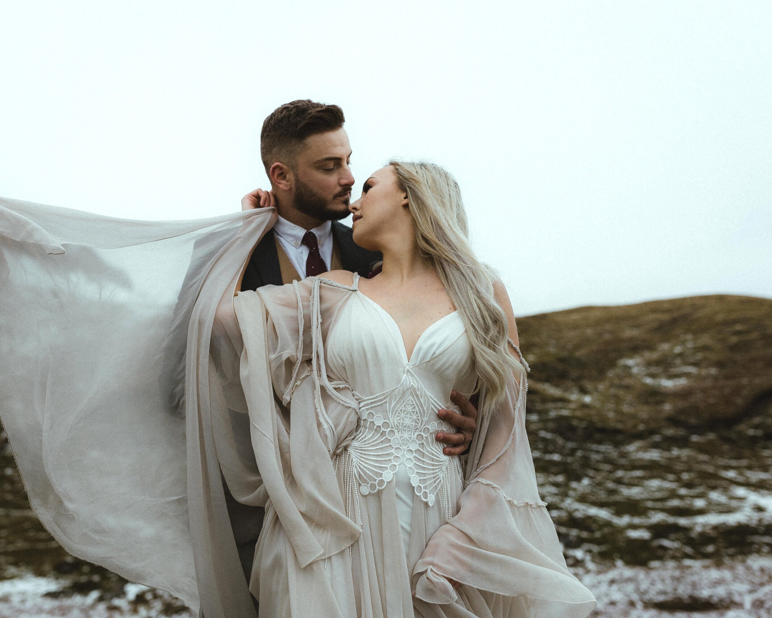 A bride and groom at their Old Man of Storr Quiraing Isle of Skye Scotland elopement