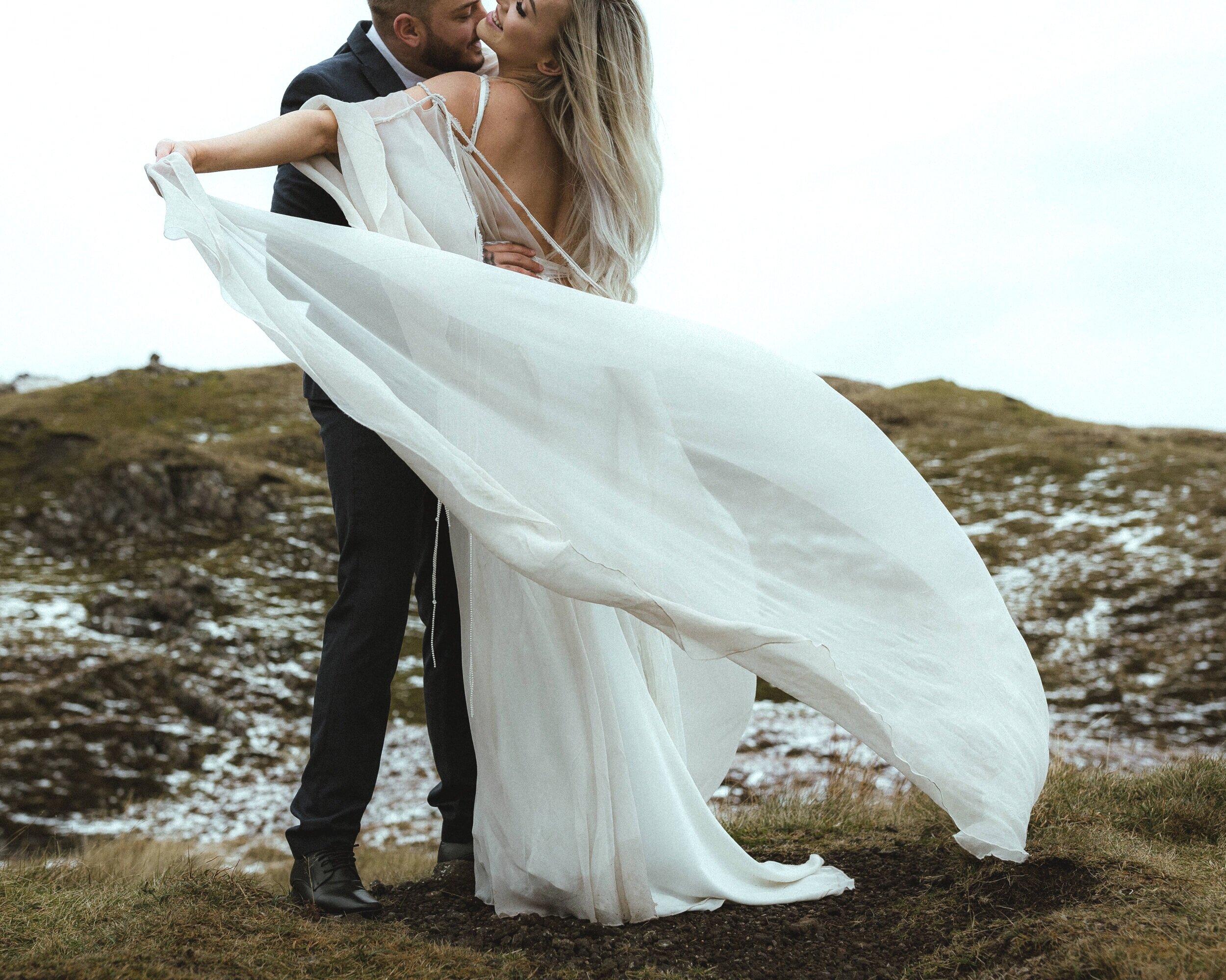 A bride and groom at their Old Man of Storr Quiraing Isle of Skye Scotland elopement